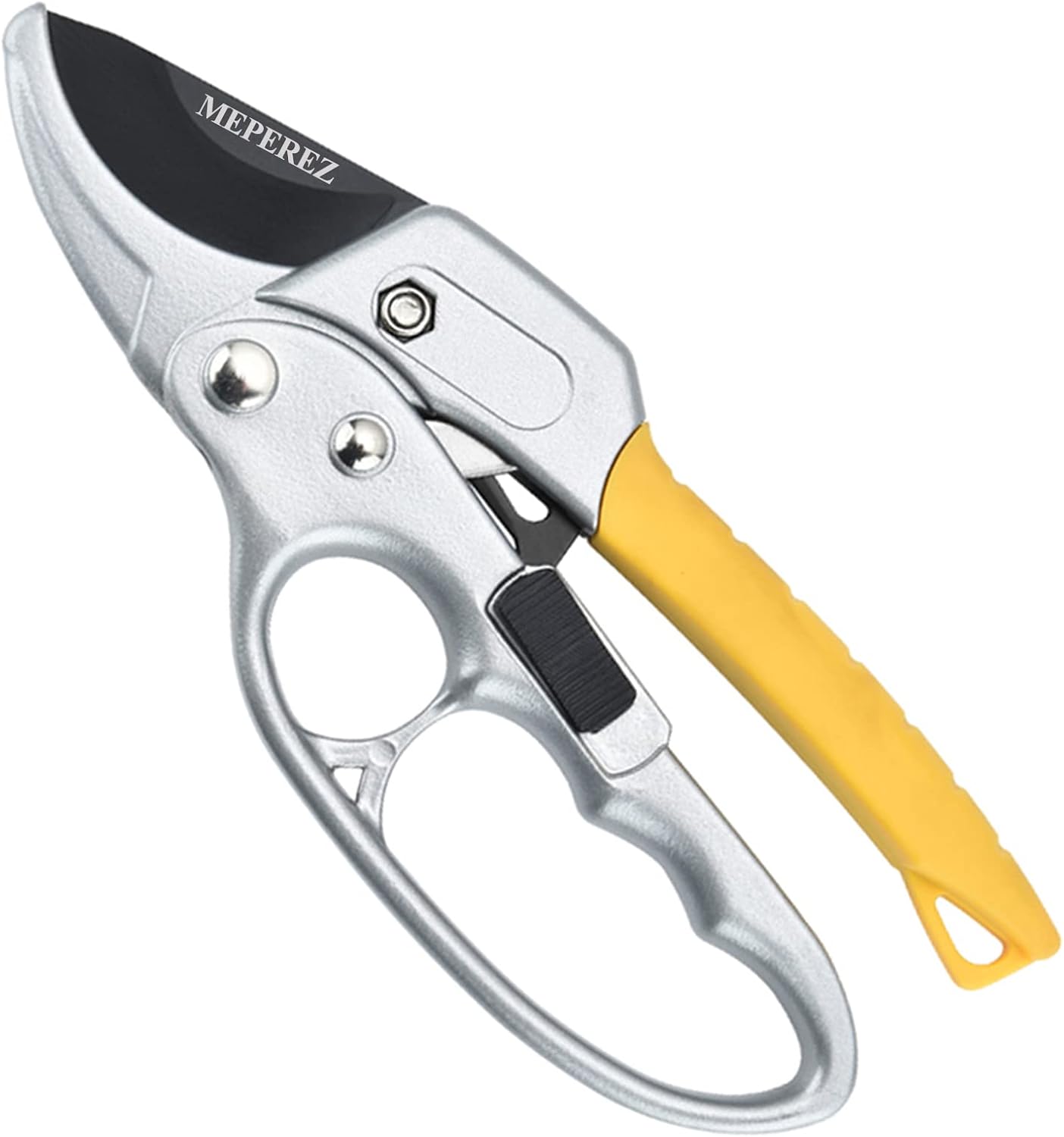 Detalle de MEPEREZ Yellow Pruning Shears, Ratcheting Design, 1-Inch Cutting Capacity