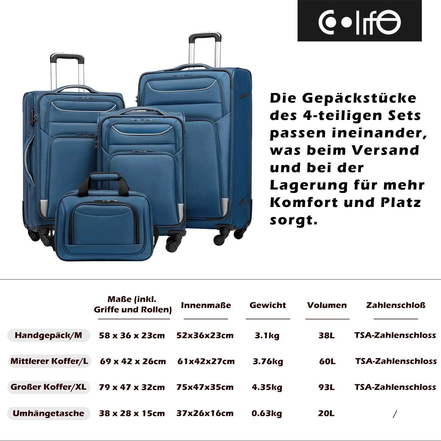 Detalle de COOLIFE Trolley Koffer Set mit TSA 2tlg