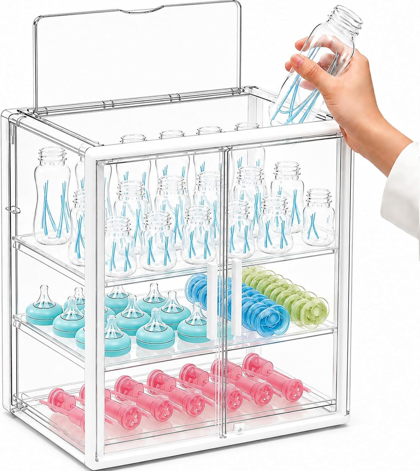 Detalle de Gifhomfix GF-BYST-DOU Baby Bottle Organizer with 3 Tiers and Magnetic Doors