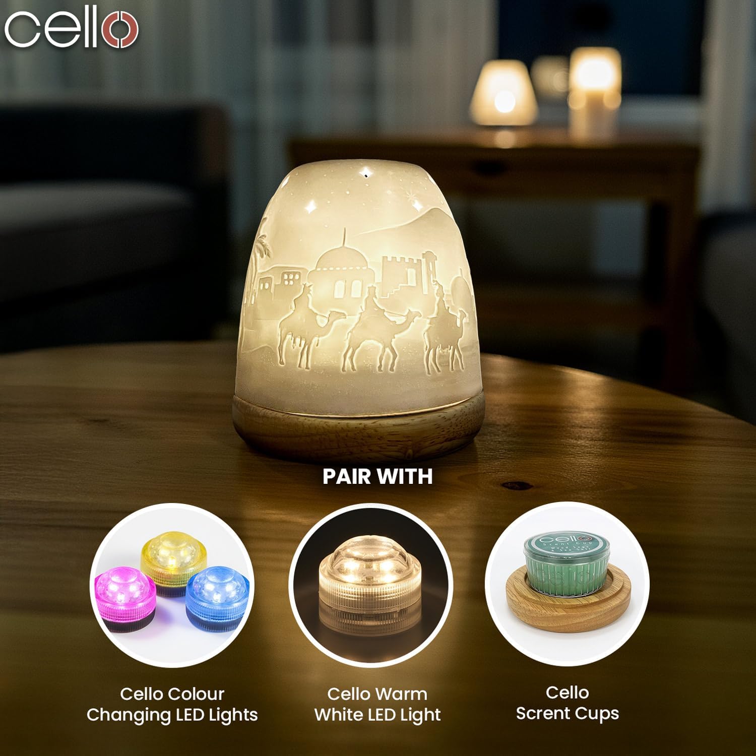 Thumbnail 3 de Cello Porcelain Tall Tealight Holder Dome with 3D nativity projection