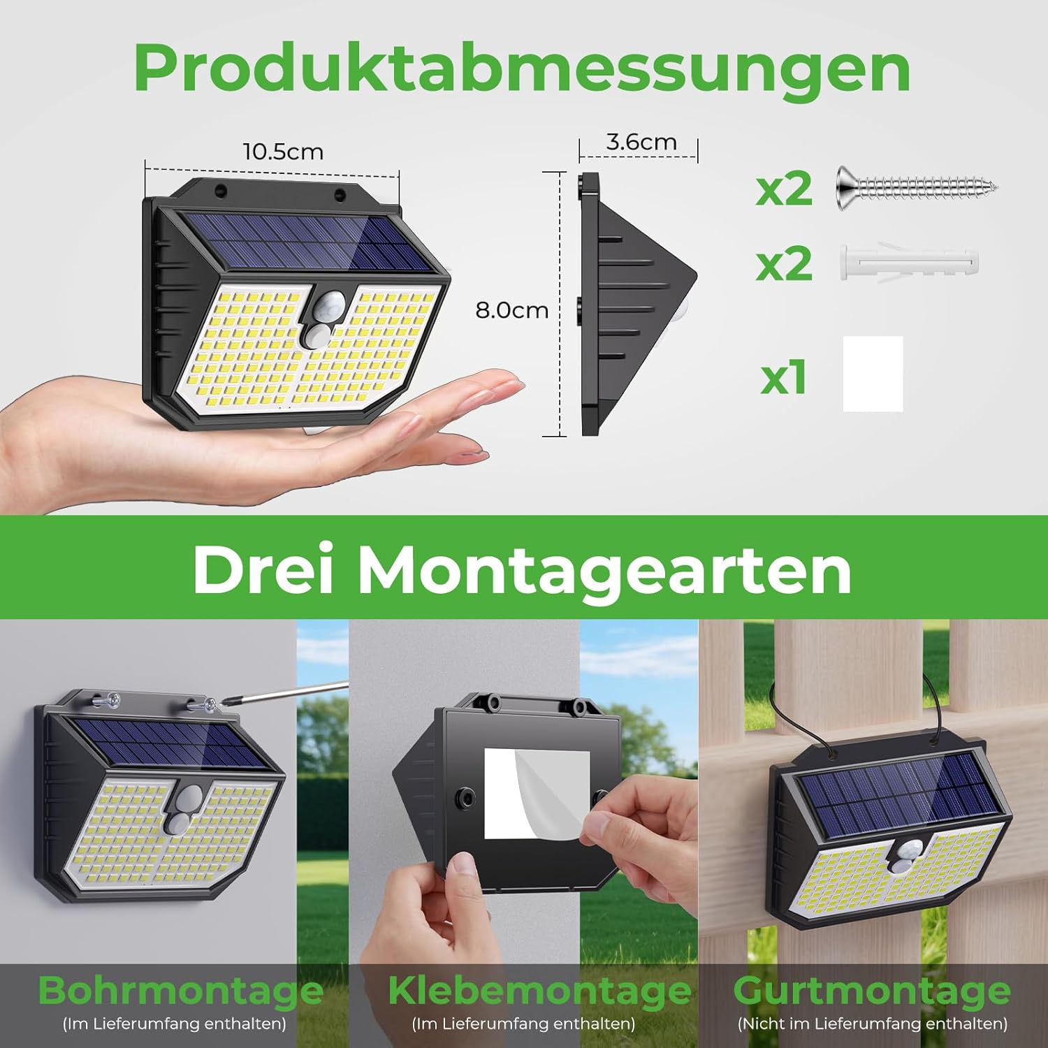 Thumbnail 6 de nipify Solarlampen für Außen mit Bewegungsmelder – IP65, 3 Modi, 2er-Set