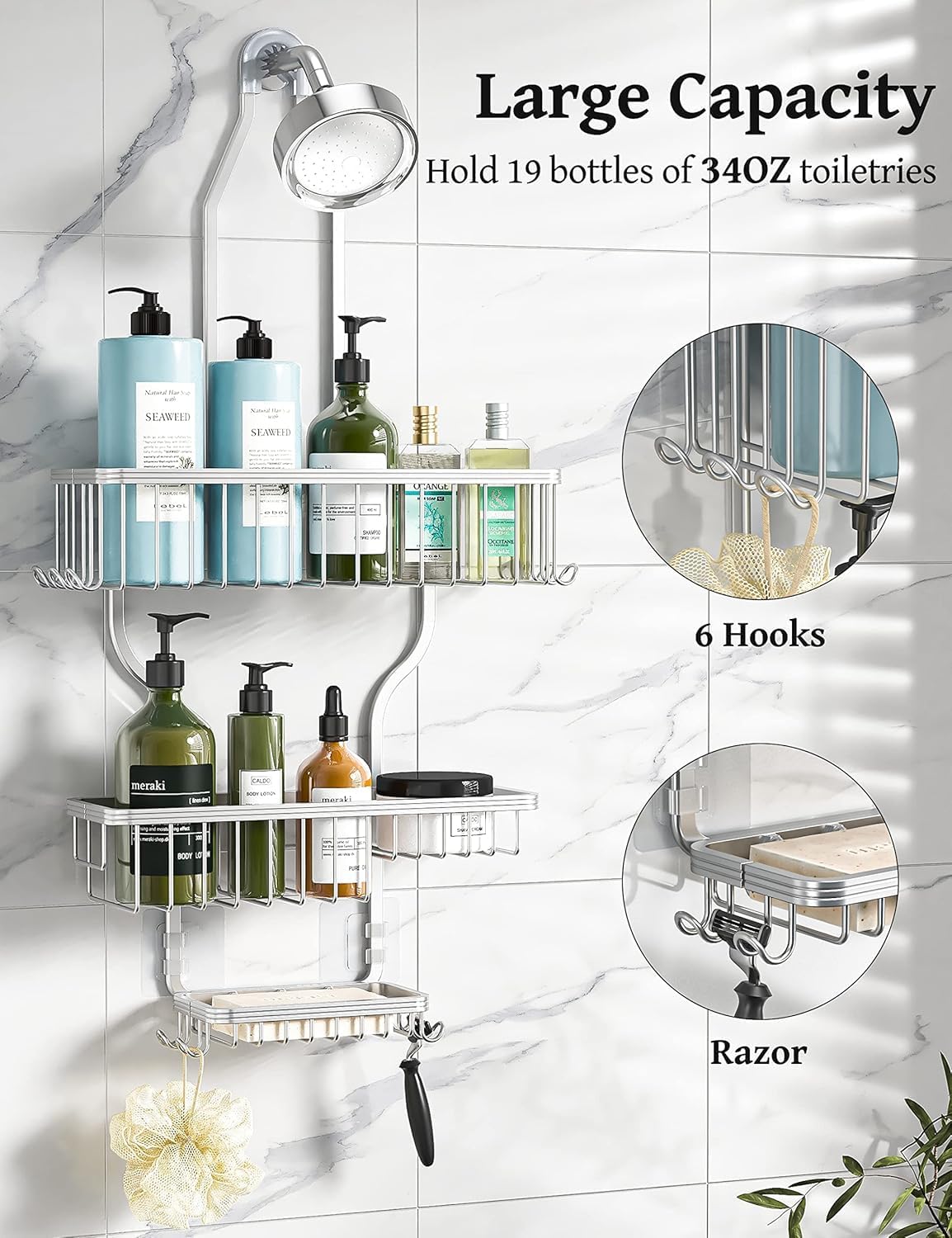 Detalle 2 de YASONIC Shower Caddy Hanging with 10 Hooks