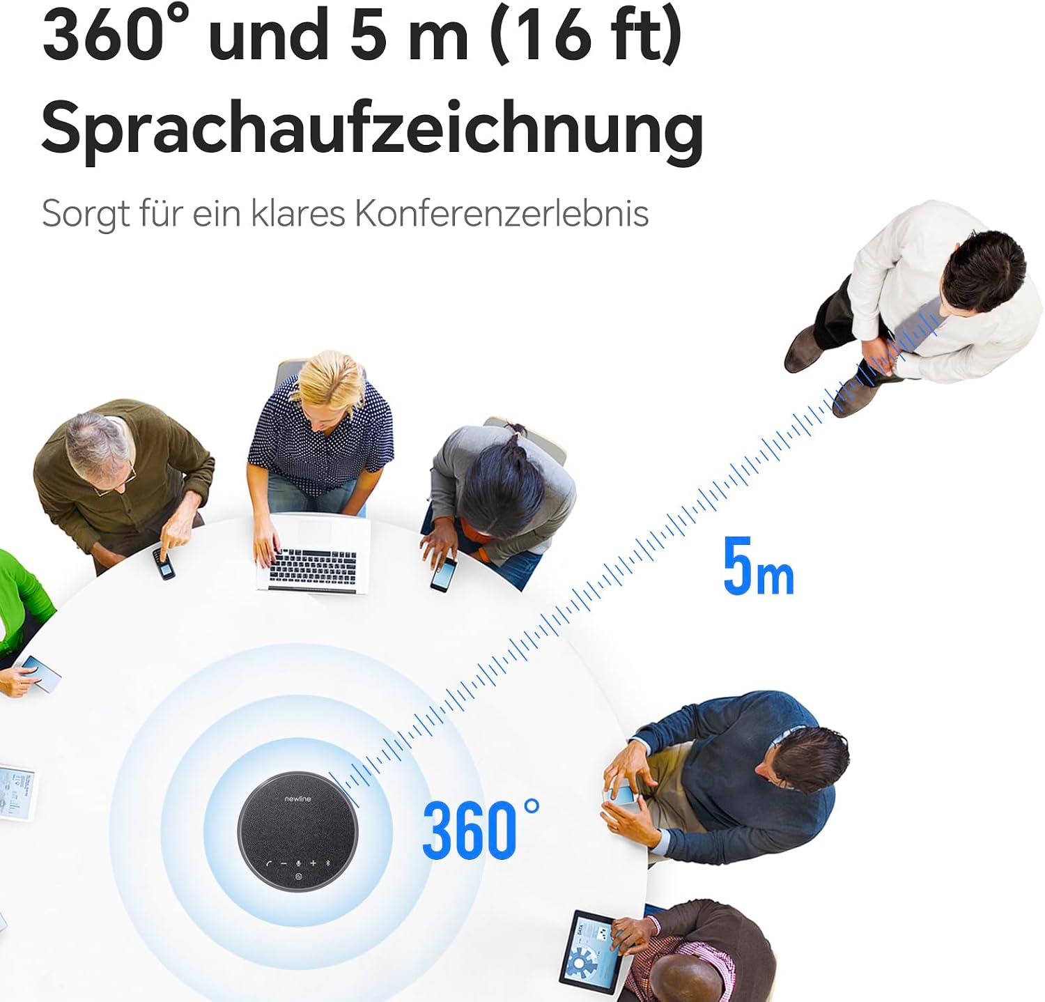 Detalle de N newline Konferenzlautsprecher mit Mikrofon: Bluetooth/USB für PC, 360° Sprachaufnahme & DSP