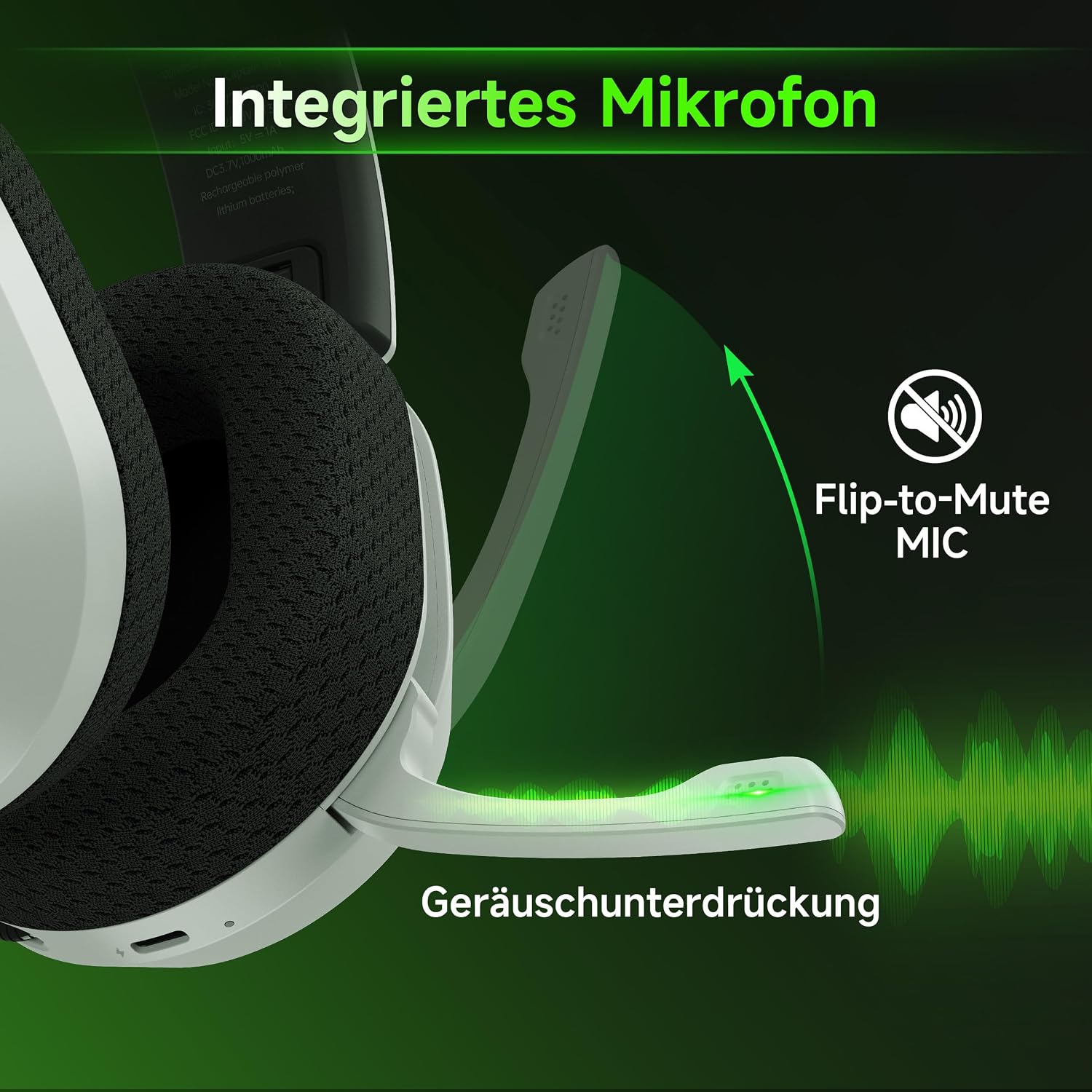 Detalle de Gvyugke Kabelloses Gaming Headset – 2,4-GHz + Bluetooth 5.4, 50 mm Treiber, Flip-to-Mute Mikrofon