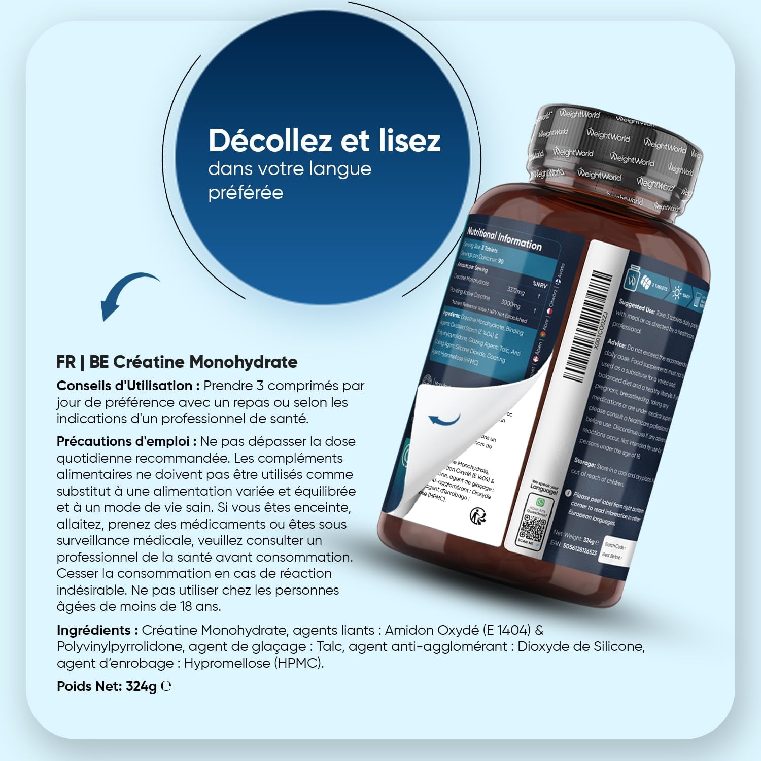 Thumbnail 3 de Creatine Monohydrate 270 comprimés — 3000 mg par portion 💊