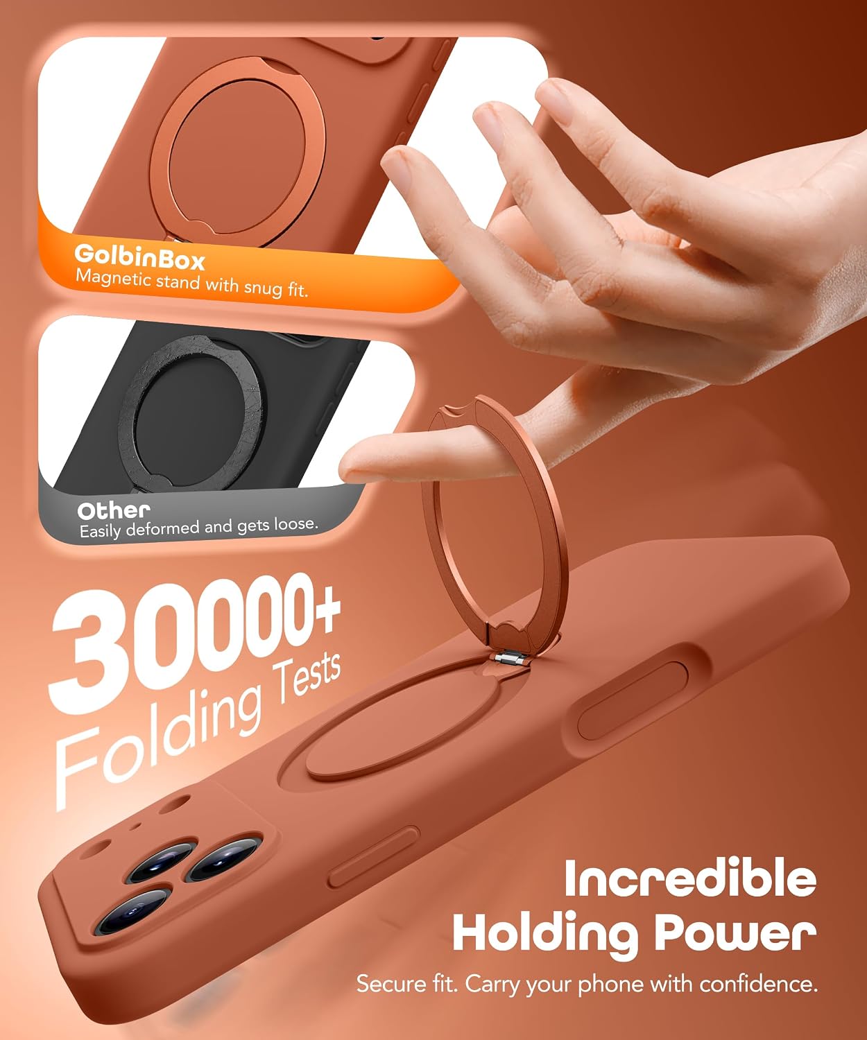 Detalle de GolbinBox for iPhone 17 Pro Max Case with 360° Spin Magnetic Stand (Orange Rust)