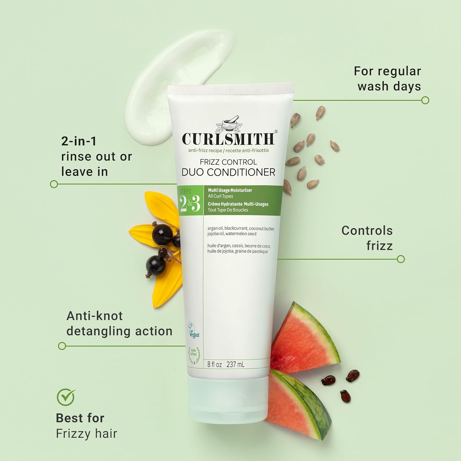 Detalle de Curlsmith Frizz Control Duo Conditioner (12 oz) – Après-shampoing hydratant anti-frisottis pour boucles