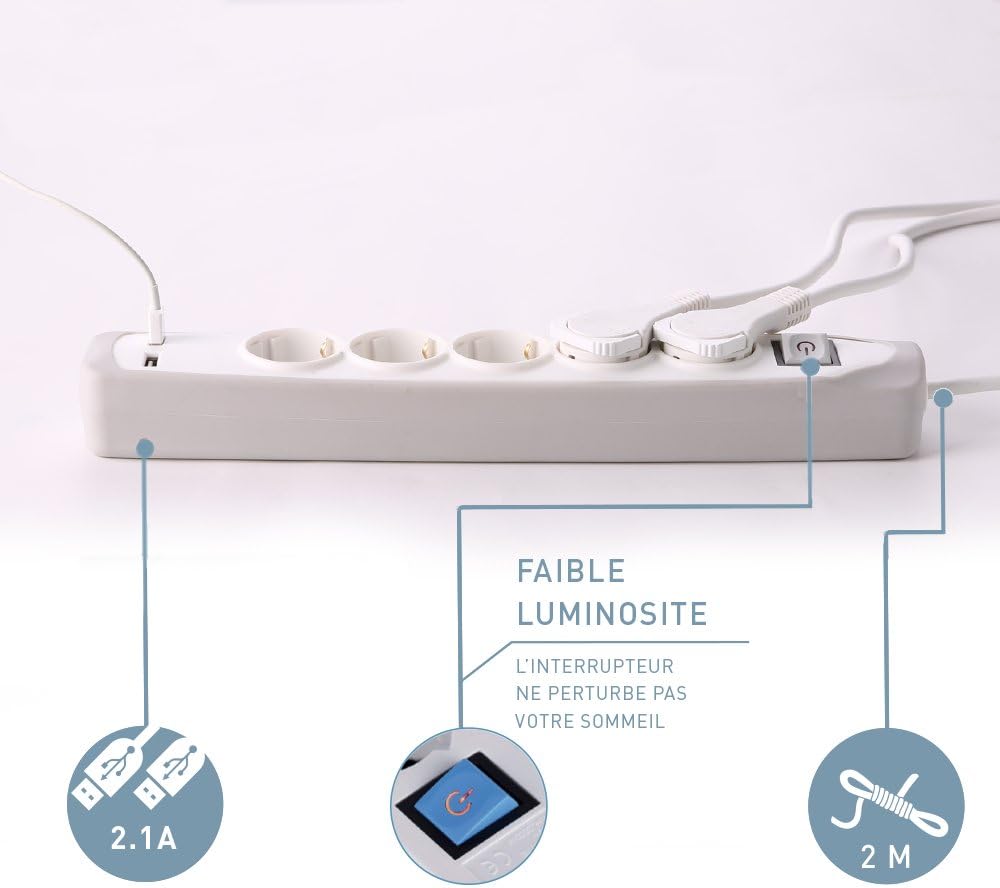 Detalle 2 de Multiprise Electraline Gummy 5 prises 2 USB