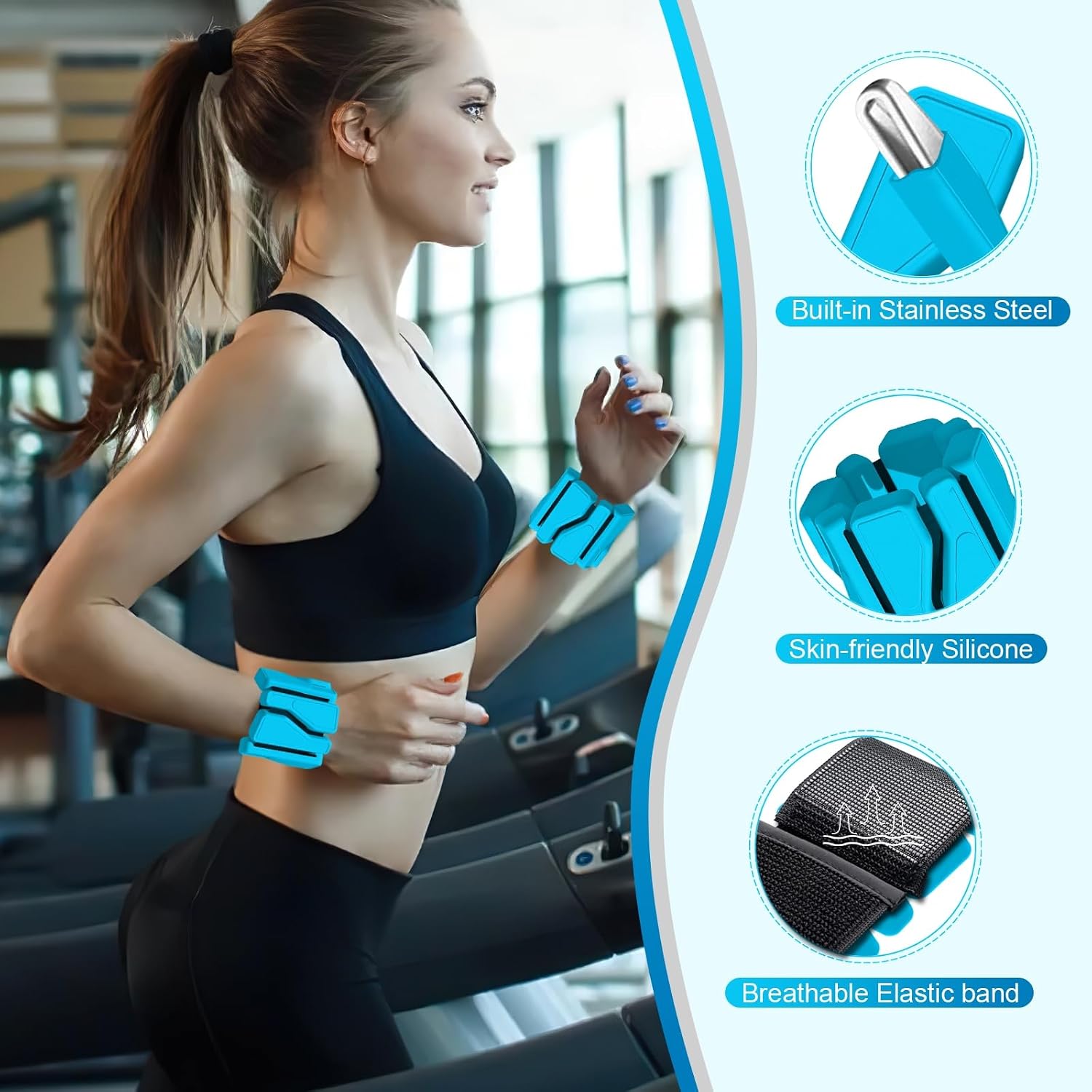 Detalle de AdLife Adjustable Wrist and Ankle Weights, 2 lb Pair, Modular Silicone