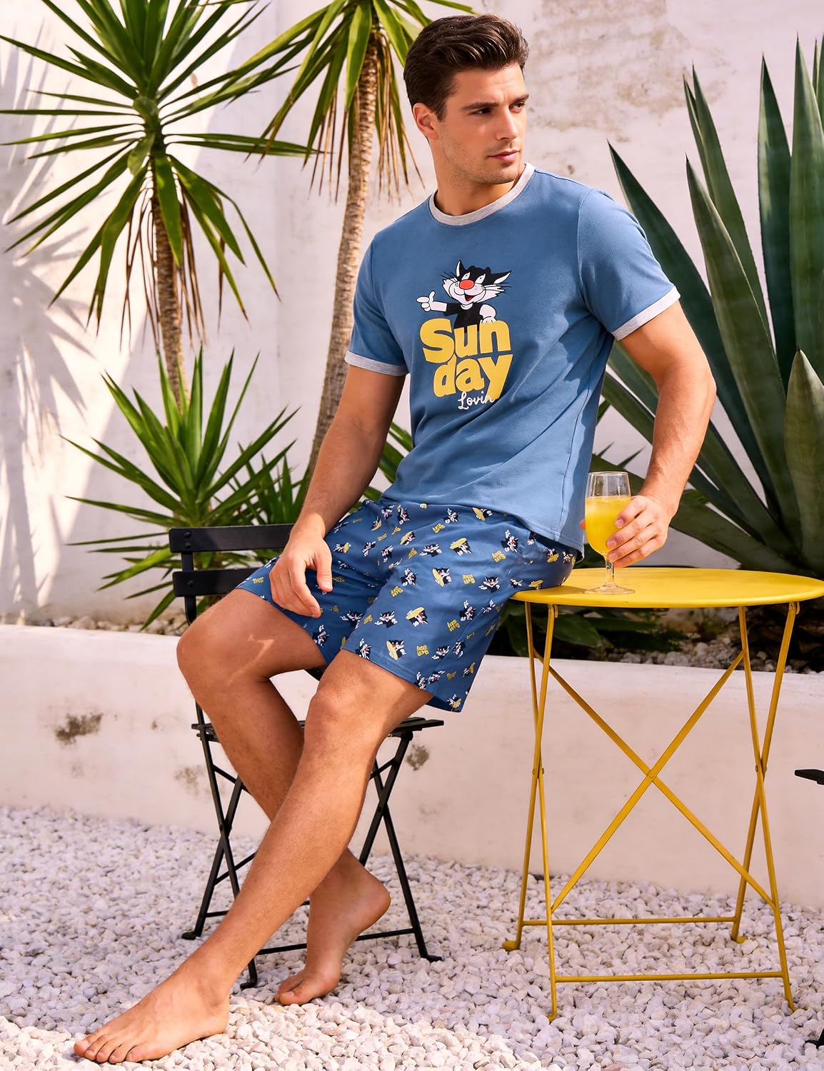 Detalle de Demegimi Mens Short Pyjama Set – Summer Nightwear in Soft Graphic Print