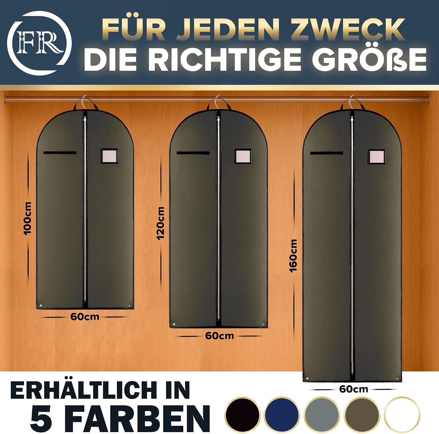 Detalle de FiRiO Premium Kleidersack lang 160 cm – 50% dickeres Material, atmungsaktiv, ideal für Reise und Aufbewahrung