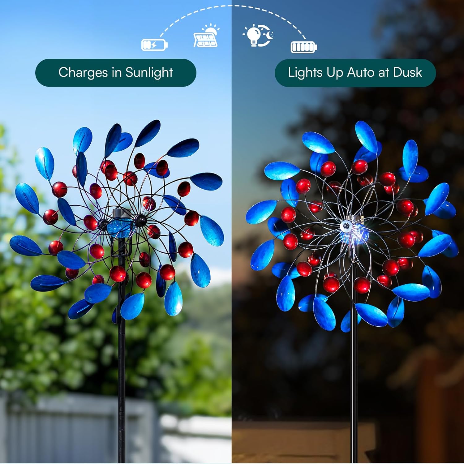 Detalle de Solar Wind Spinners Outdoor Kinetic Windmill Garden Decor (24'' W x 88'' H)