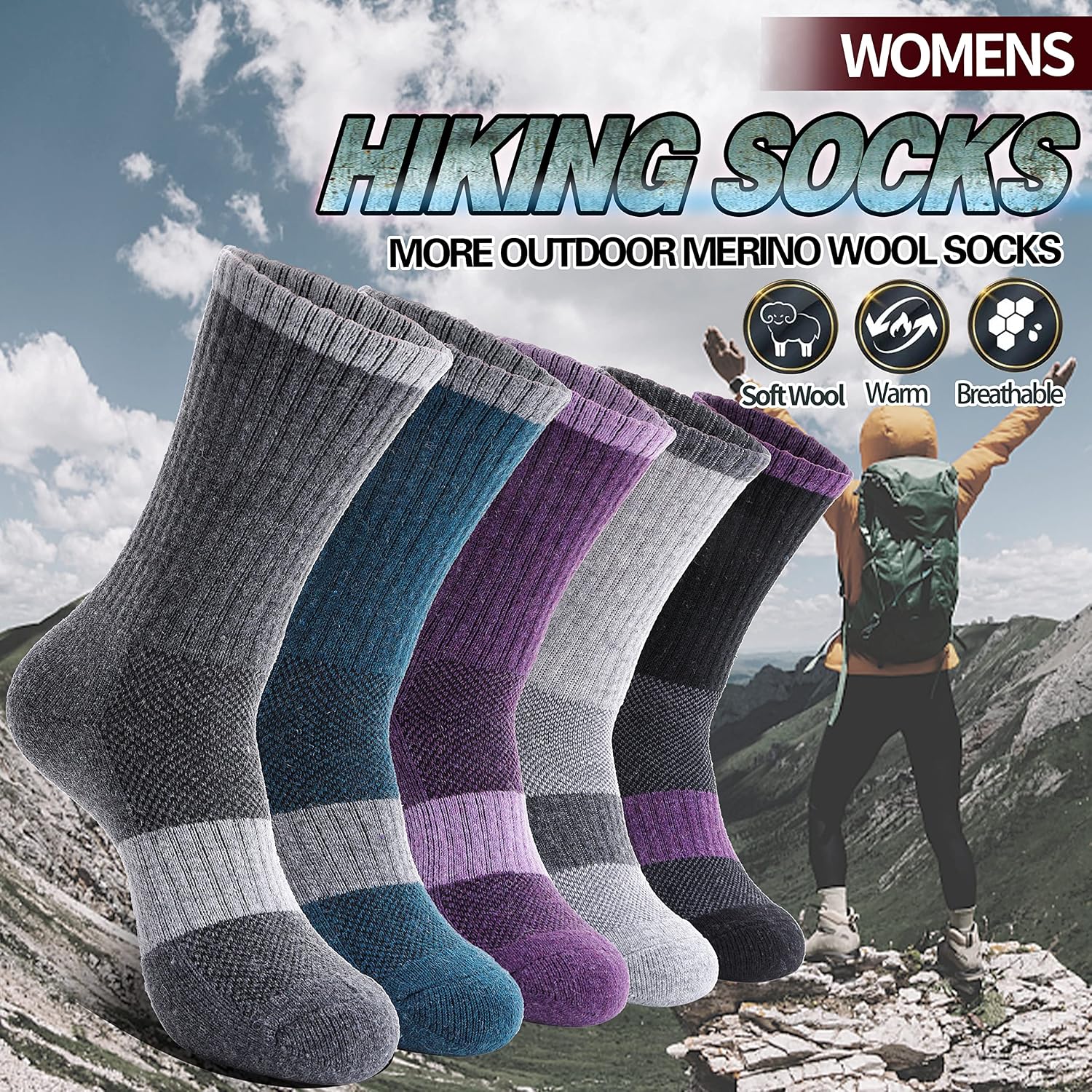 Thumbnail 1 de Anlisim Merino Wool Hiking Socks 5 Pairs