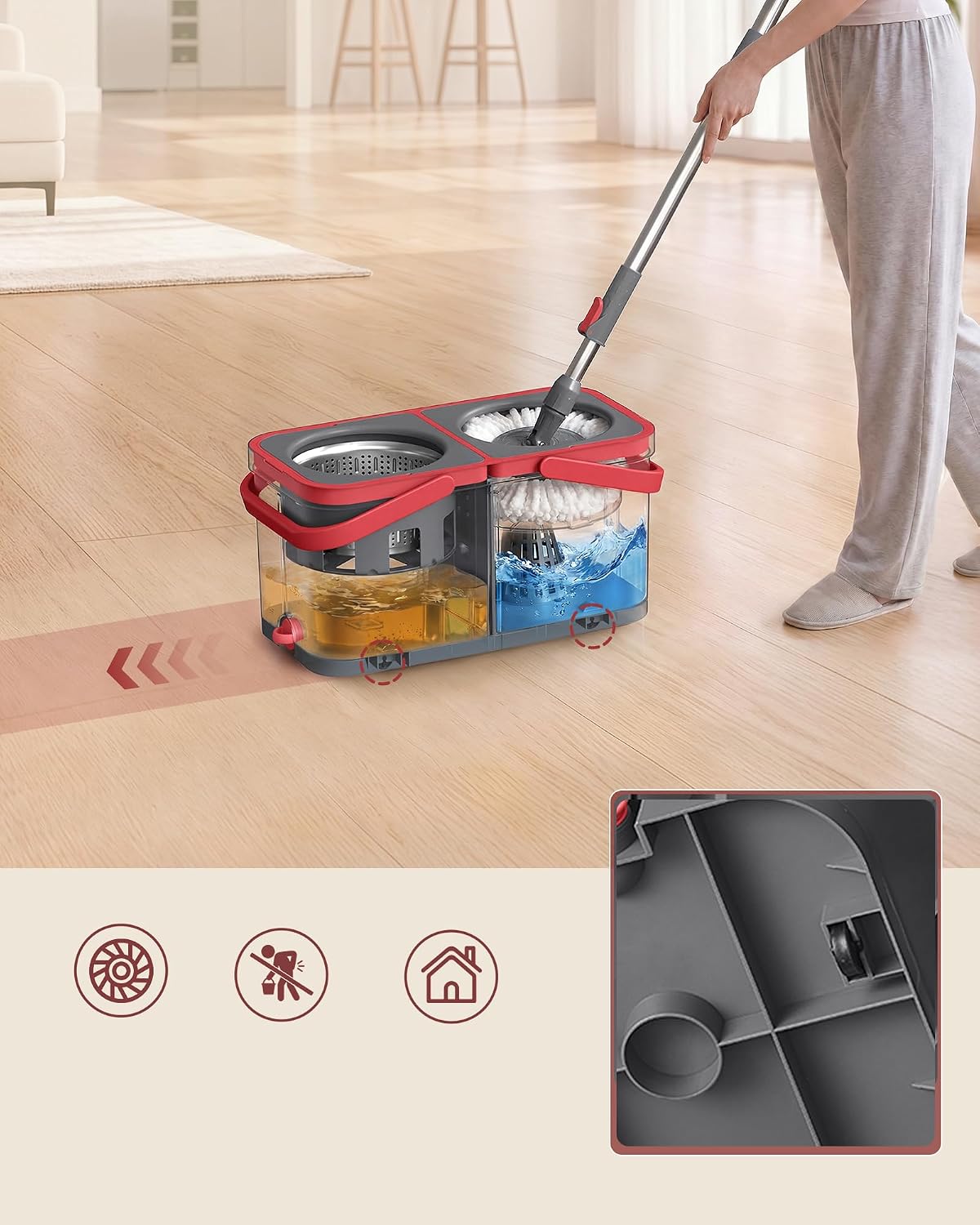 Detalle 2 de SONGMICS Clemax LMB004GT02 spinmop met emmer, schoon- en vuilwaterscheiding