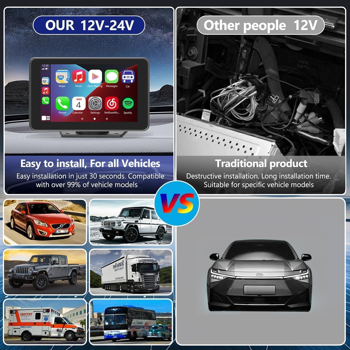 Thumbnail 5 de Gegaibe 7-Inch Wireless CarPlay/Android Auto Screen with Backup Camera, Bluetooth, GPS Navigation