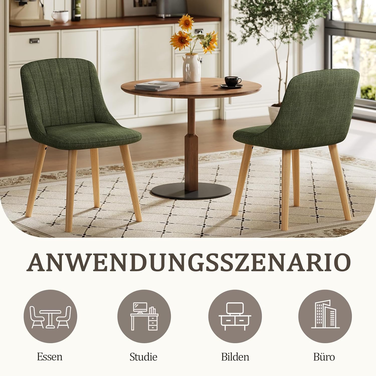 Detalle de Goeurvant 6er Set Esszimmerstühle – Holzbeine, Polsterstuhl Gras-Grün (Polyester)