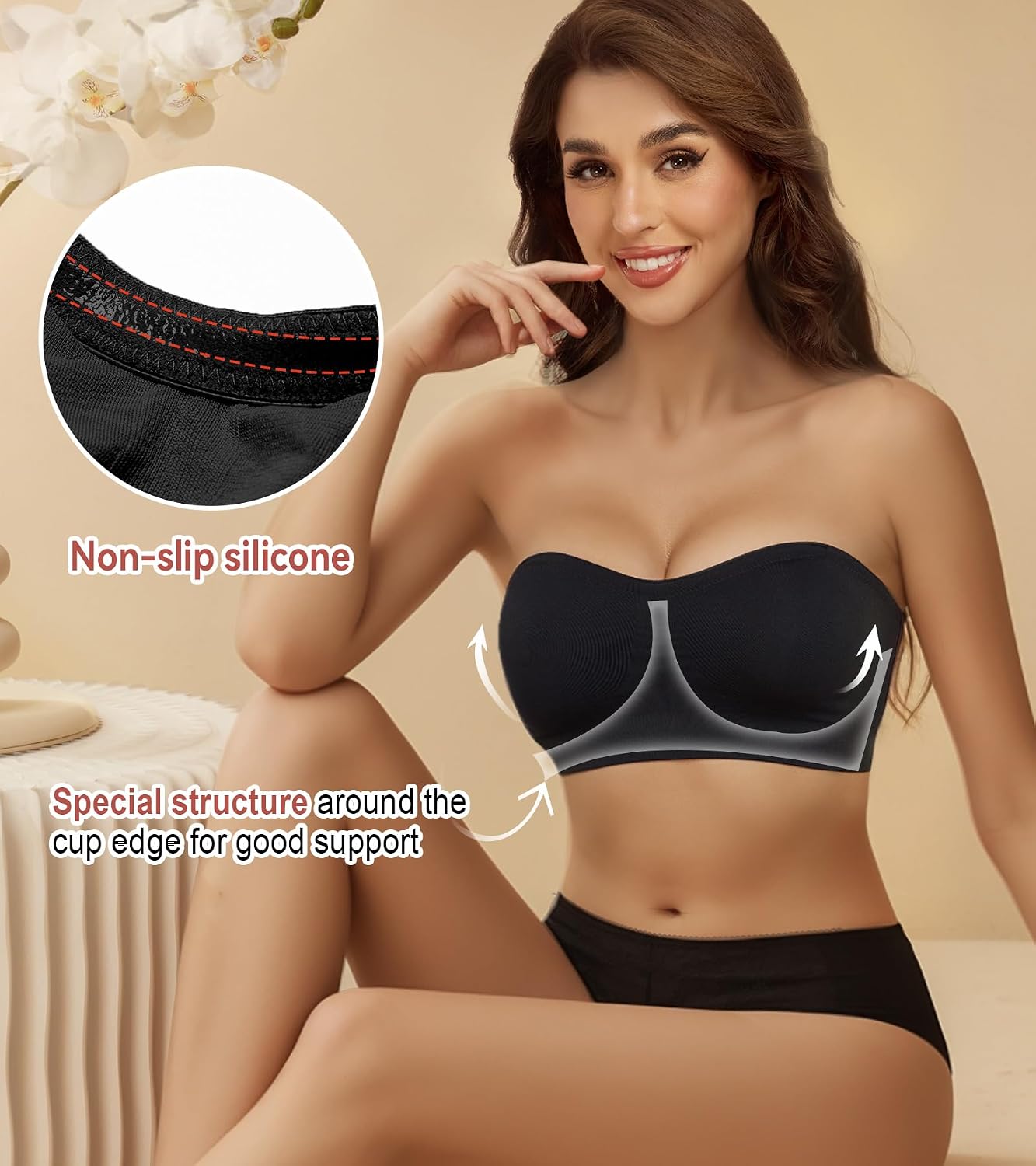 Detalle de Lemorosy Women's Strapless Padded Wirefree Seamless Bandeau Tube Bra