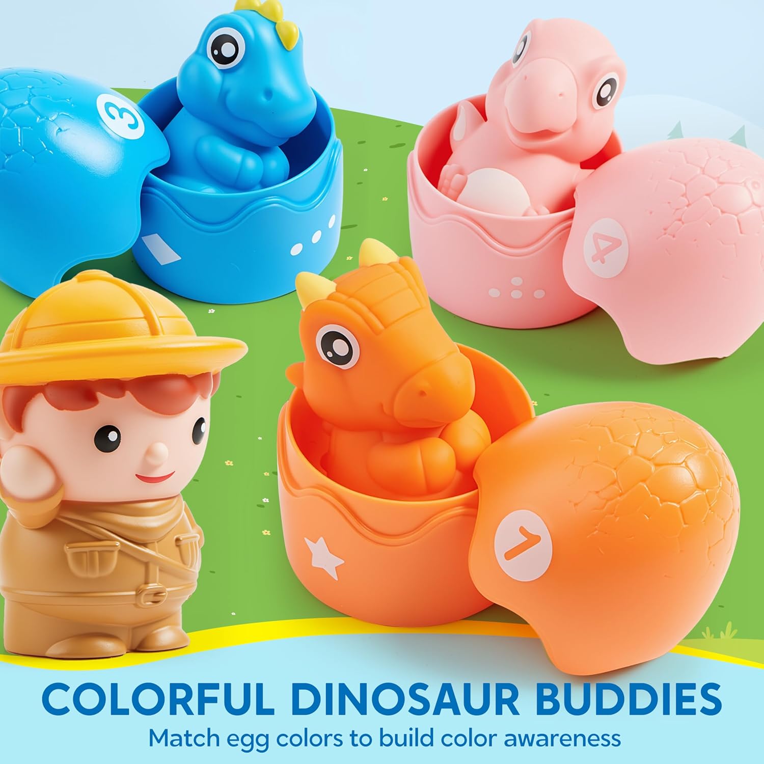 Thumbnail 2 de Play-Act dinosaur train learning toy set for toddlers (counting, matching & sorting) with 9 dinosaur figures
