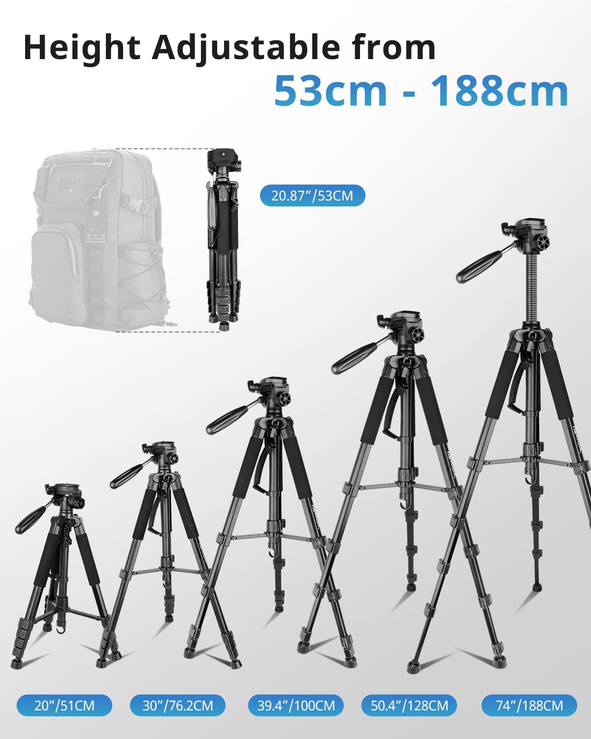 Thumbnail 1 de UBeesize Kamerastativ (188 cm) mit Handyhalterung und Fernbedienung für Telefon, DSLR & Spektive