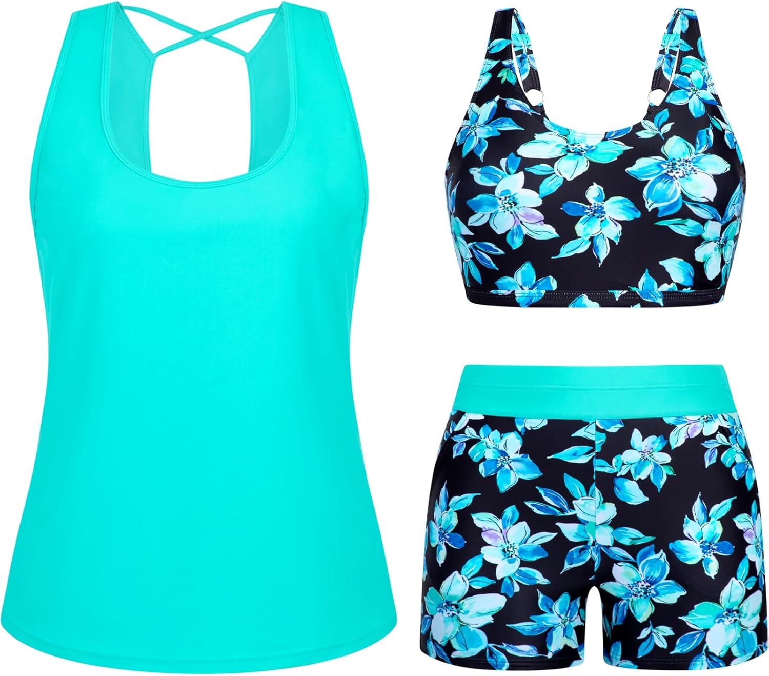 Thumbnail 6 de Arolina 3-Piece Tankini Swimsuit Set for Women (Plus Size) with Padded, Removable Cups