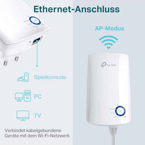 Detalle de TP-Link TL-WA850RE WLAN-Verstärker – 300 Mbit/s, 2,4 GHz, App-Steuerung, LAN-Port, AP-Modus