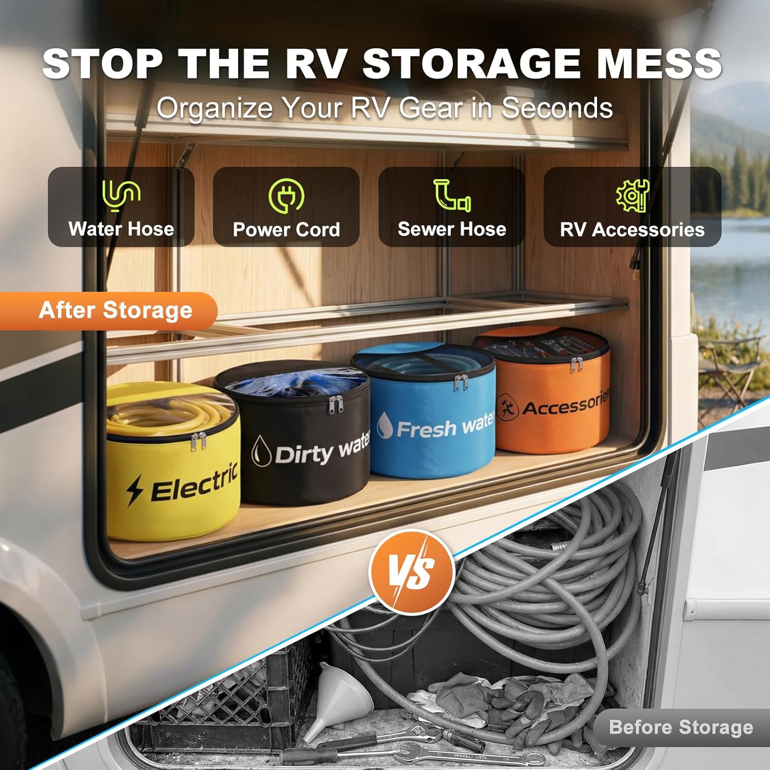Thumbnail 4 de Gociean RV Sewer Hose Storage 4 Packs: Organized, Watertight Bags for Hoses, Cords, and Camper Tools