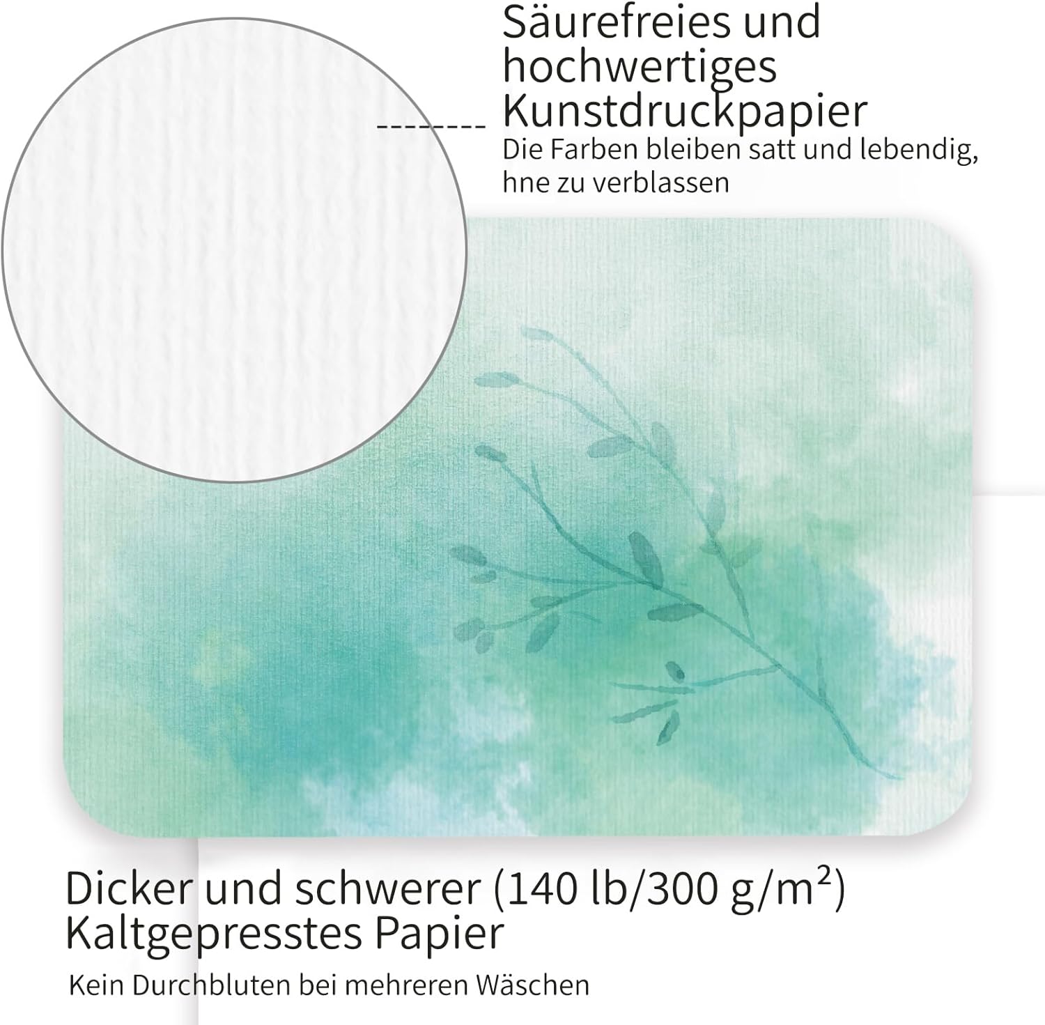 Detalle 2 de Funto Blanko-Aquarellpapier-Postkarten, 50 Karten, A6 – säurefreies 300 g/m² Kunstpapier mit abgerundeten Ecken