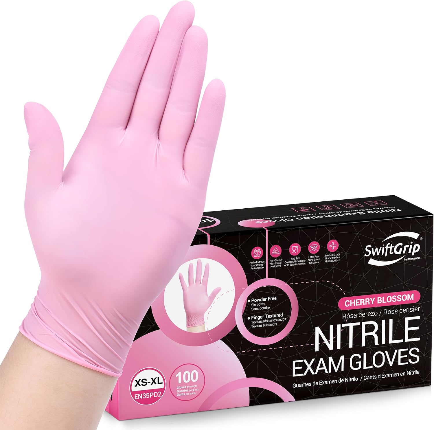 Detalle de SwiftGrip Pink Nitrile Gloves, 3-mil, 100-ct ⚙