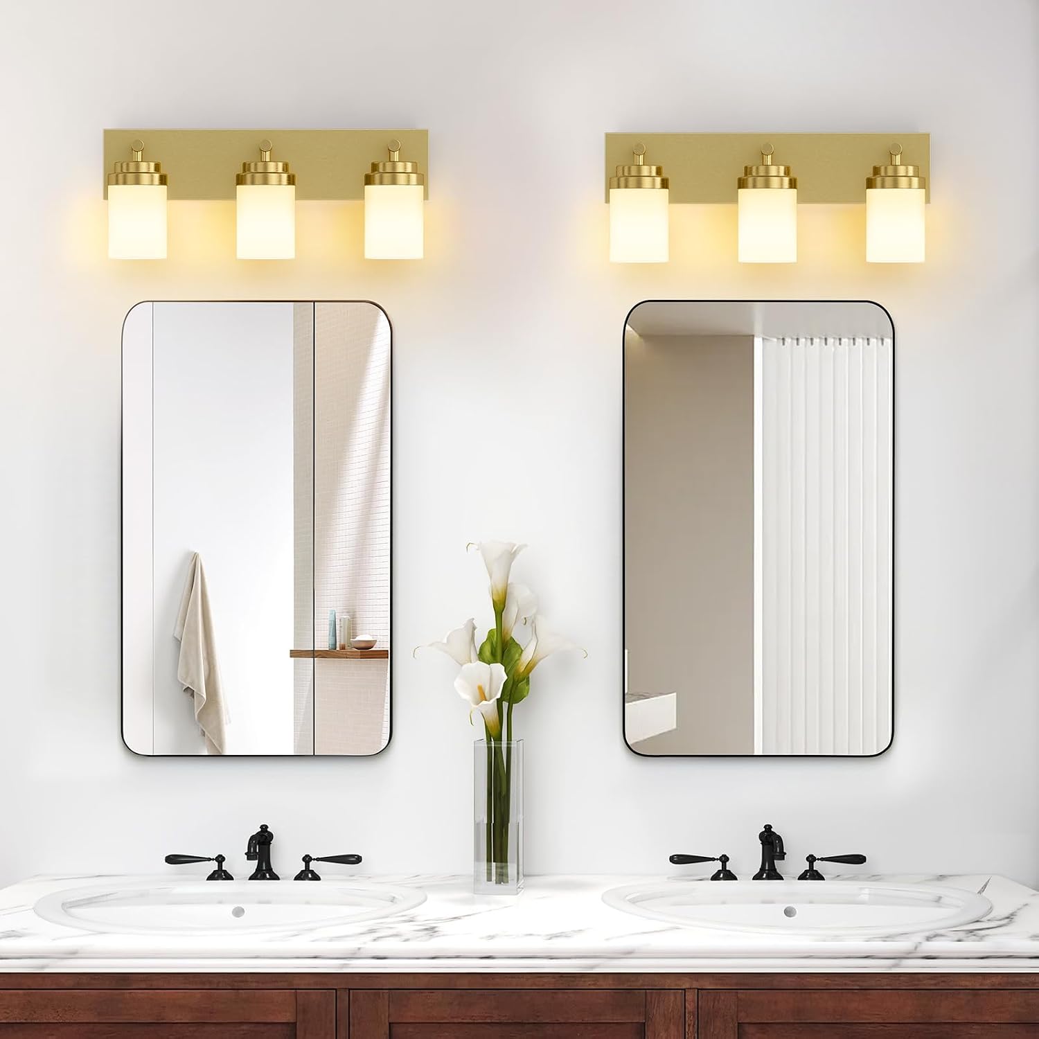 Thumbnail 4 de IZORRO HL101-3T-GD-WT 3-Light Bathroom Vanity Light, Brushed Gold, White Glass