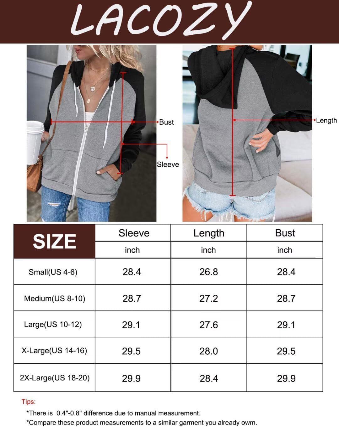 Detalle 2 de LACOZY Long Sleeve Zip Up Hoodie