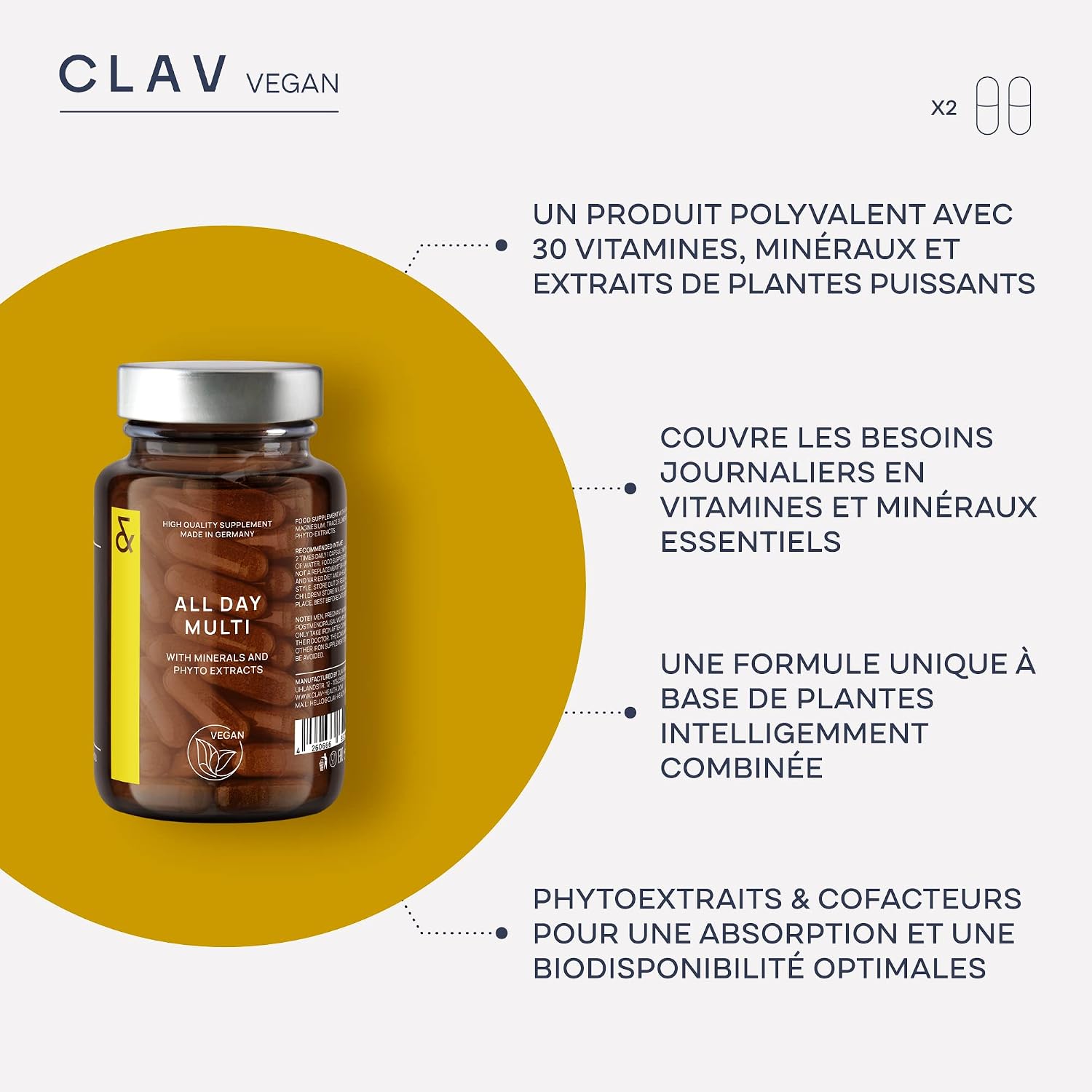 Detalle de All Day Multi Multivitamines et Minéraux Complexe A–Z (30 précieuses) pour femme & homme — Végétalien