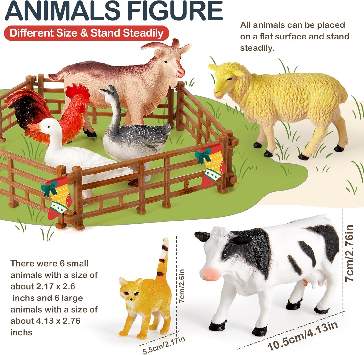 Detalle de BUYGER Farm Animals Toys Set for 3–5 Year Olds: 12 Pieces Farm Animals & Take-Apart Truck