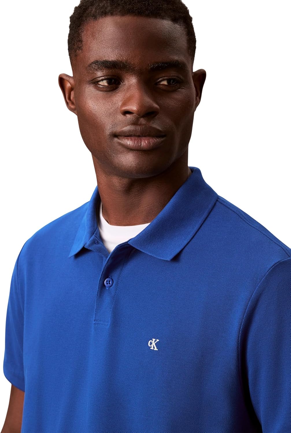 Detalle de Calvin Klein Polo SS Monogram de piqué LV040EM269 para hombre, azul Chase Blue