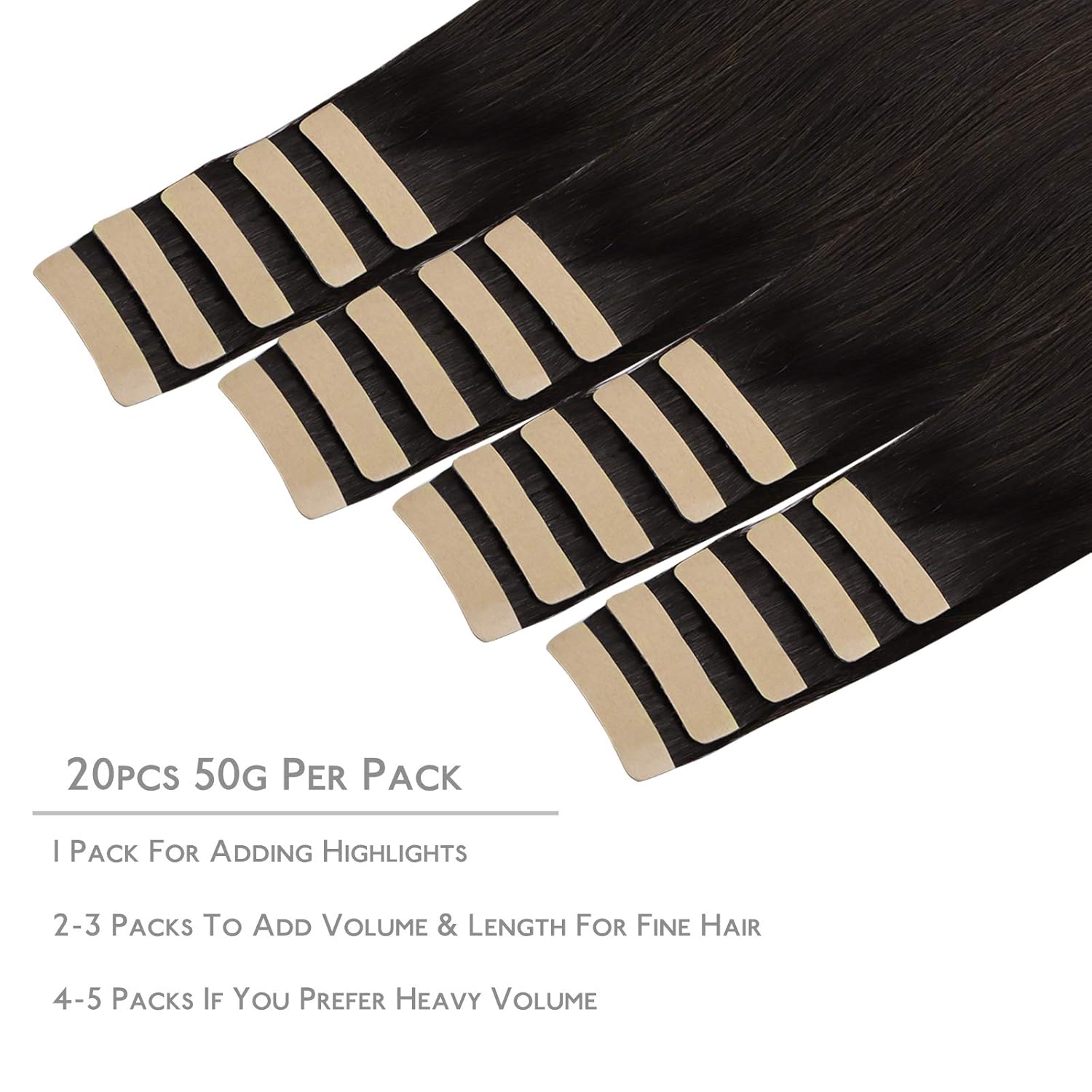 Thumbnail 1 de WENNALIFE Tape-in Hair Extensions: Remy Human Hair, Dark Brown, 14-inch, 20pcs