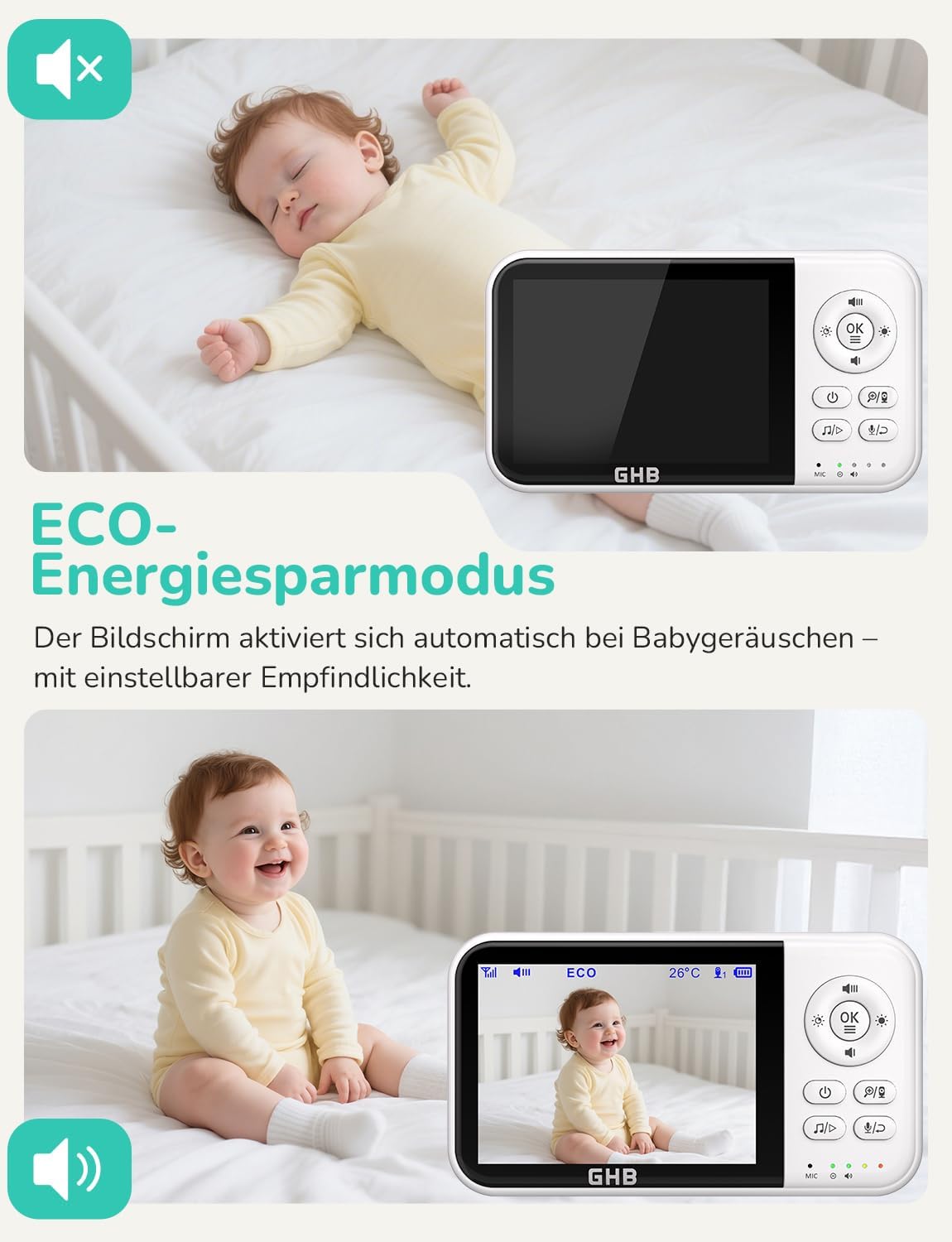 Thumbnail 2 de GHB Babyphone mit Kamera 3,2 Zoll Weiß – kabelloser Monitor ohne WLAN