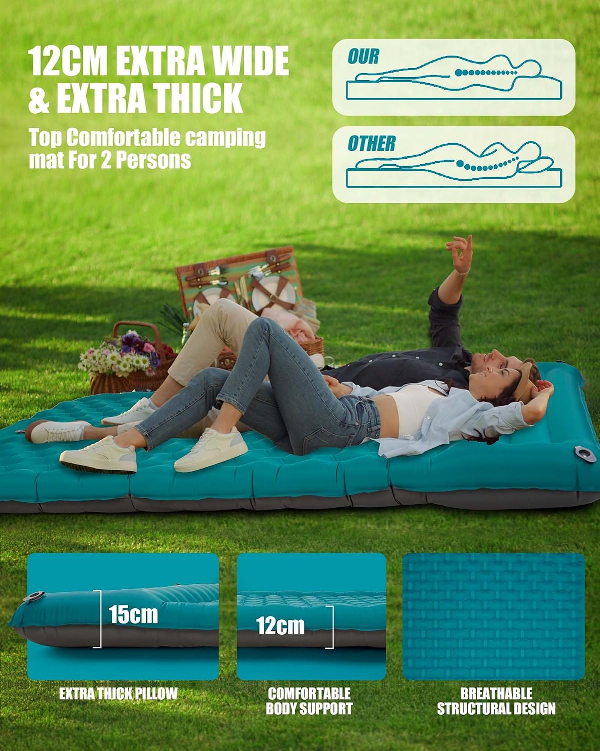 Detalle de AKSOUL camping air mat 10cm, 200kg