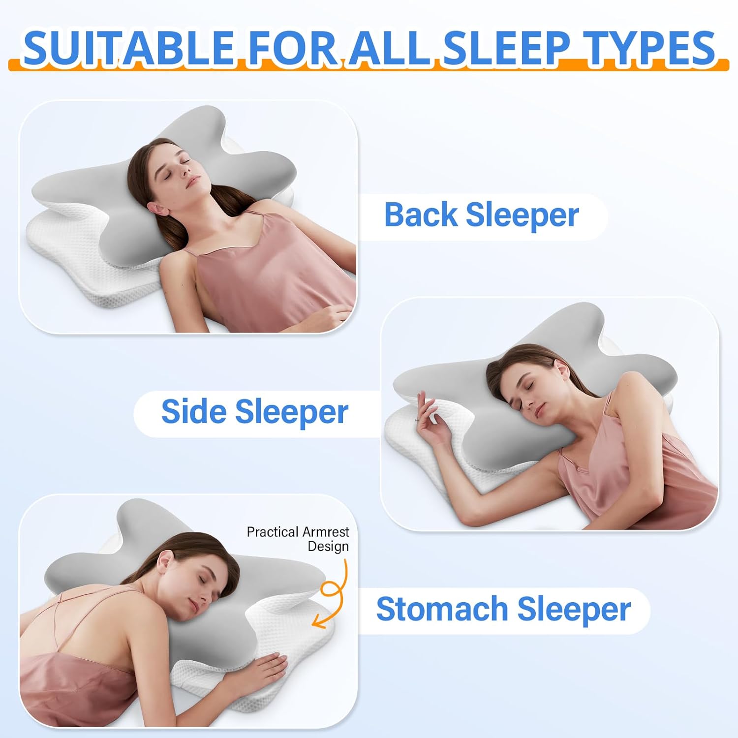 Detalle de Ehomfory Memory Foam Pillow for Sleeping – Ergonomic Contour Side Sleeper Pillow (Silver)