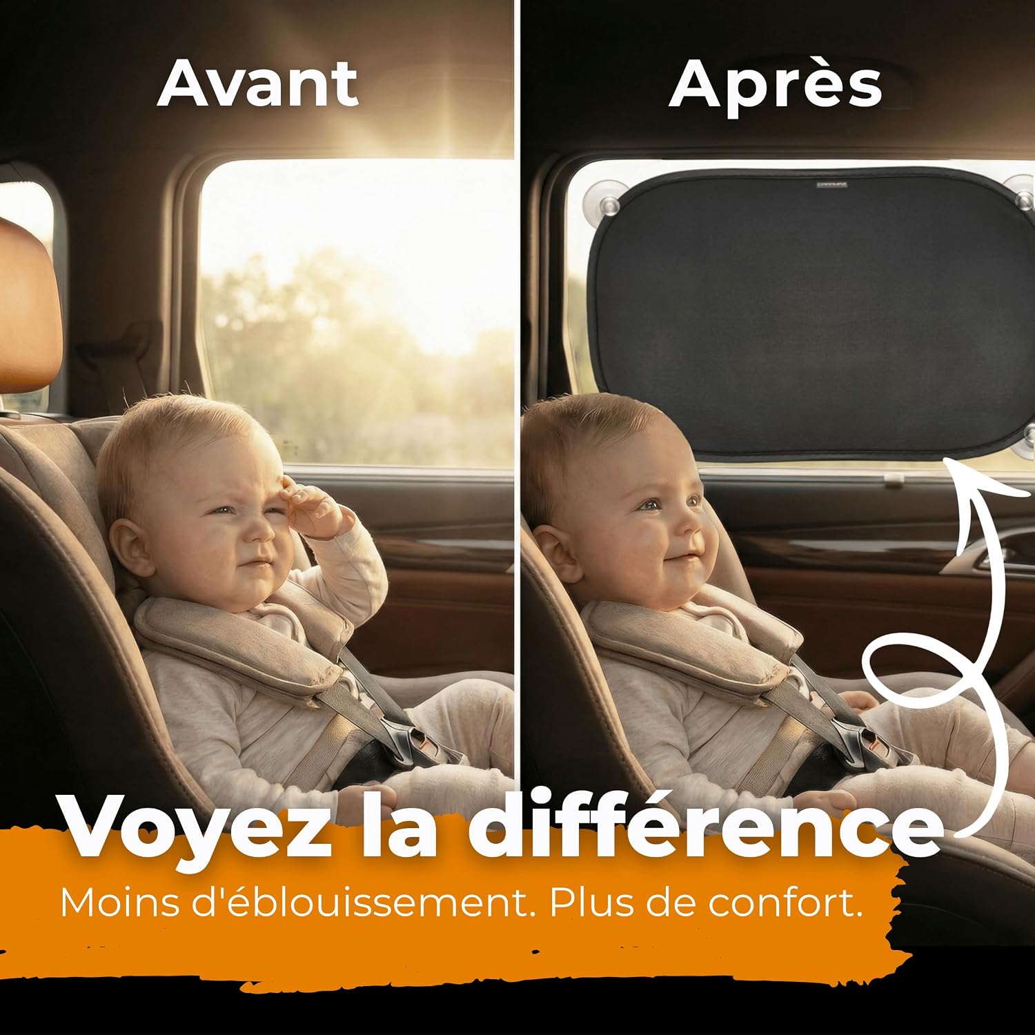 Thumbnail 2 de CARAMAZ Pare-Soleil Voiture bébé avec Protection UV et ventouses – 2 pièces 48 x 30 cm