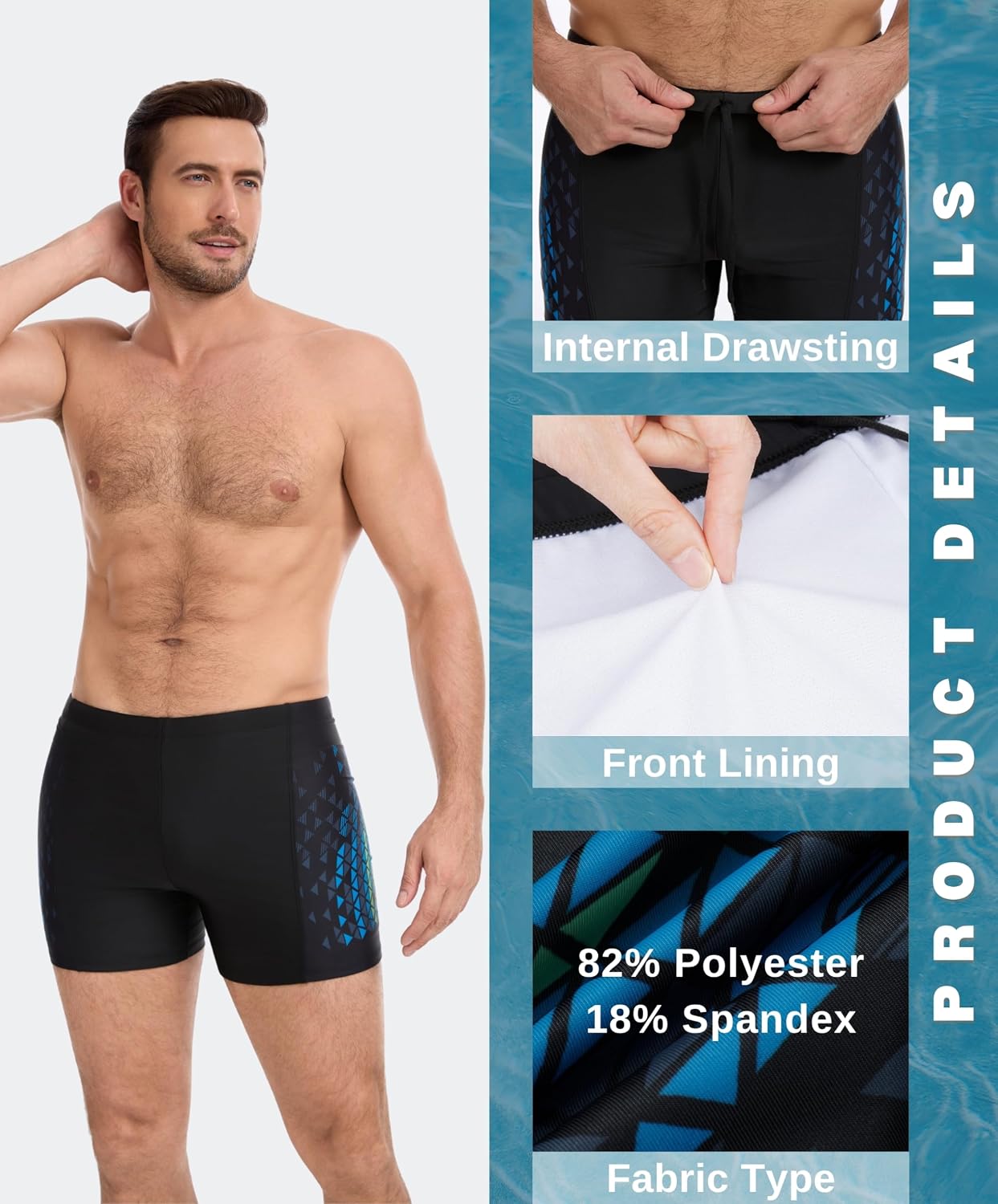Detalle de AMZSPORT Badehose Herren Kurz – Wassersport-Schwimmshorts mit hydrophober Beschichtung