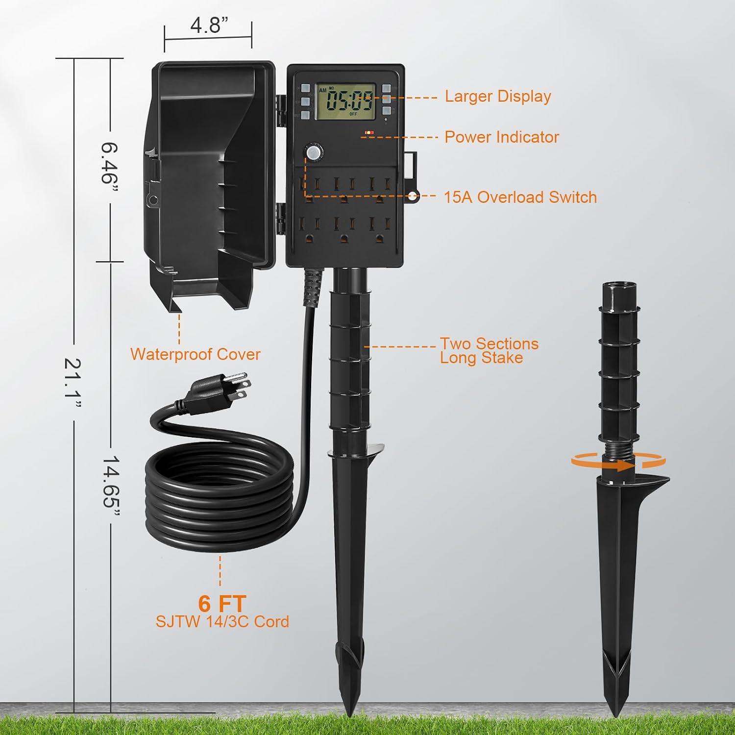 Thumbnail 6 de SURAIELEC Digital-TDA Outdoor Power Stake Timer, 6 Outlets, 7-Day Programming