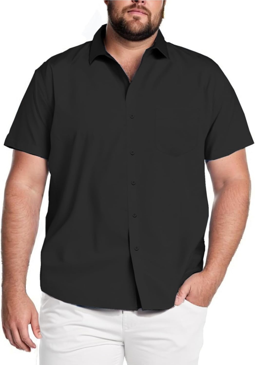 Detalle de COOFANDY Big & Tall Short Sleeve Button-Down Dress Shirt