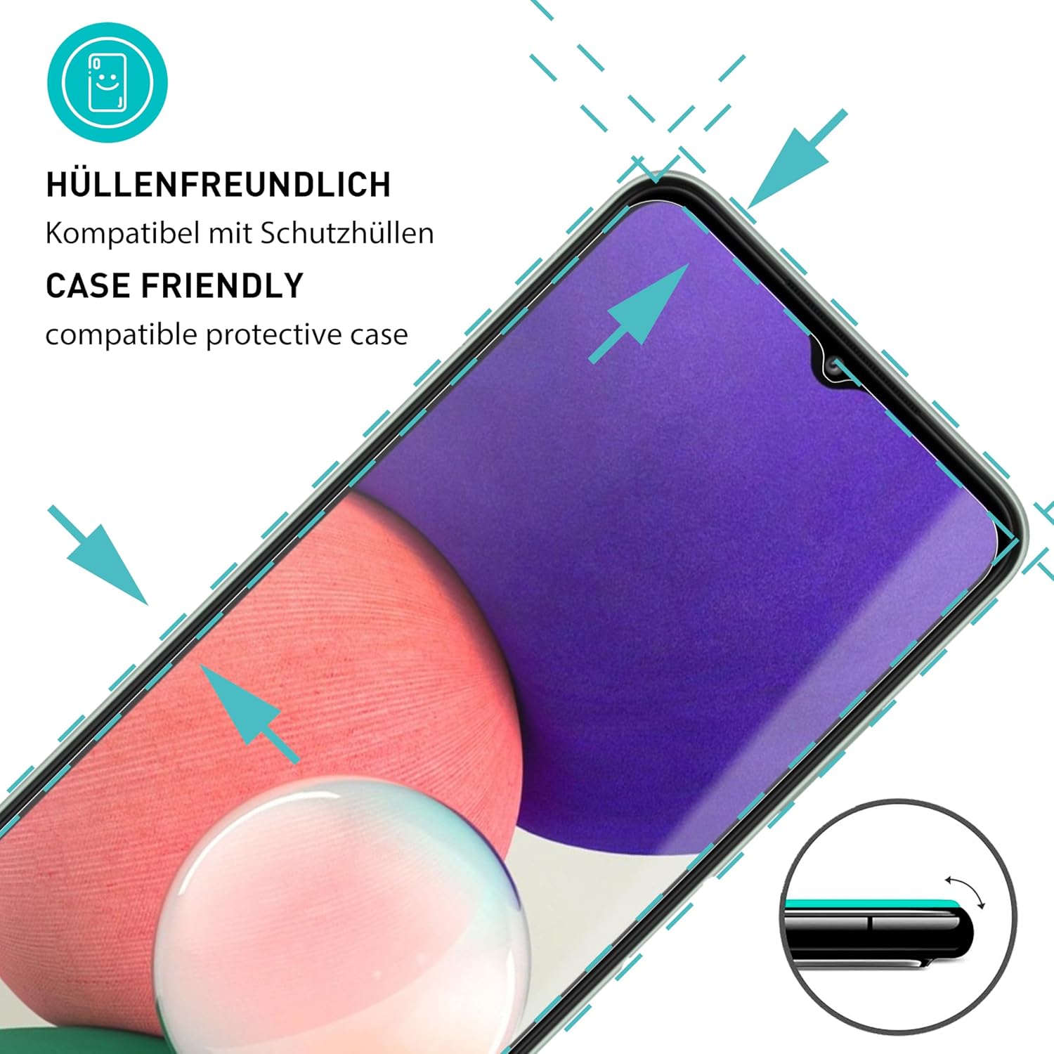 Detalle 2 de SmarTect Tempered Glass Screen Protectors for Samsung Galaxy A22 5G and A22s 5G, 9H, 3-Pack