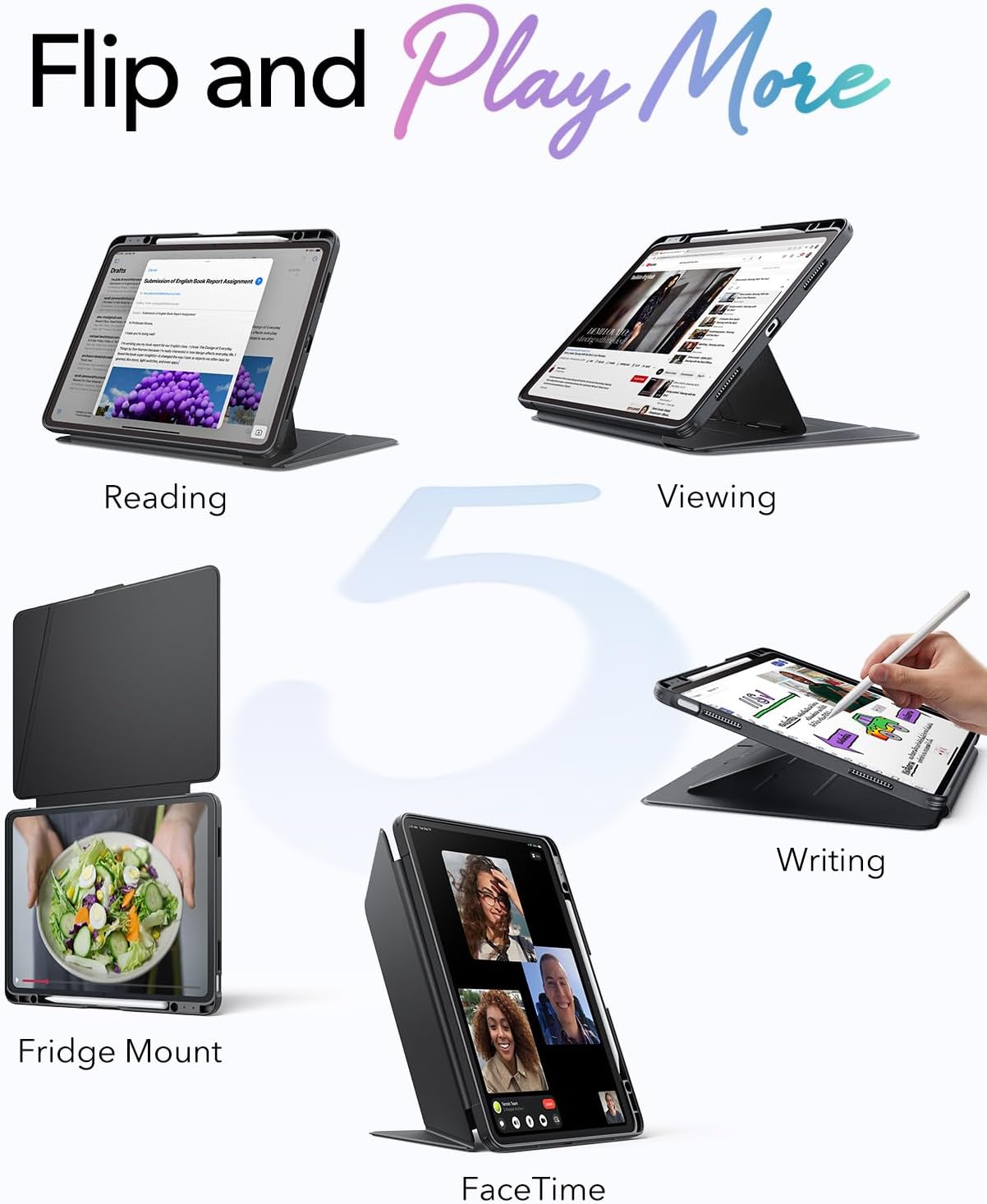 Detalle de ESR Flip-Hülle für iPad Air 13 Zoll (2026/2025/2024) M4/M3/M2 mit vertikalem Stand und Stifthalter – Schwarz
