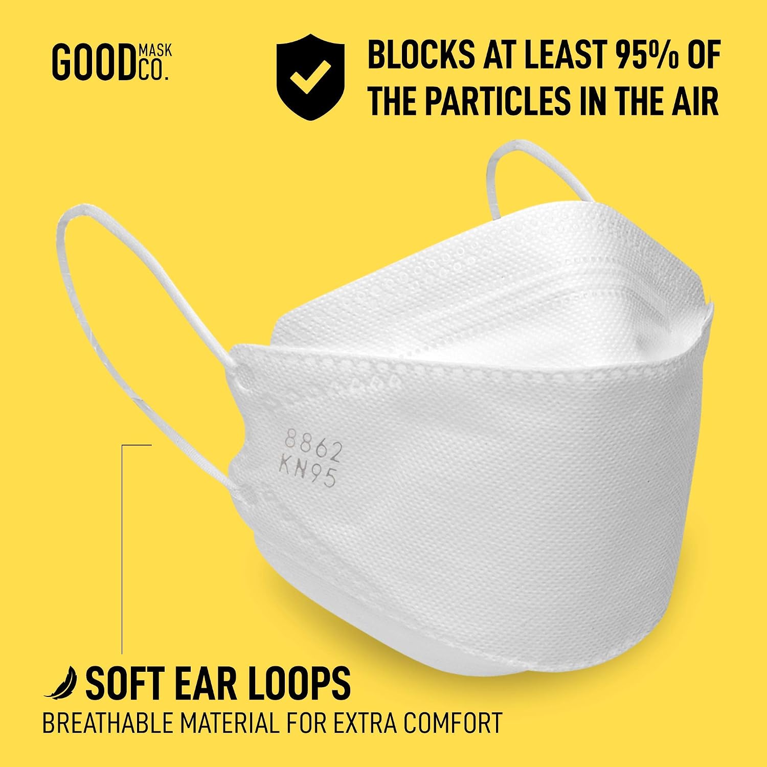 Detalle 2 de Good Mask Co. 8862 KN95 Disposable Face Masks, Folding, White, 25-Pack