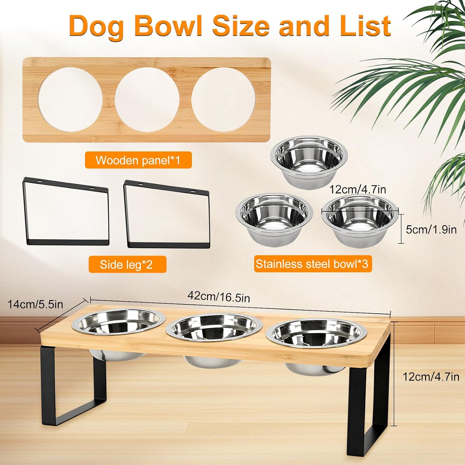 Thumbnail 4 de Raised Cat Bowl with Stand (15° Tilt) – Set of 3 Stainless Steel Bowls on Bamboo Base