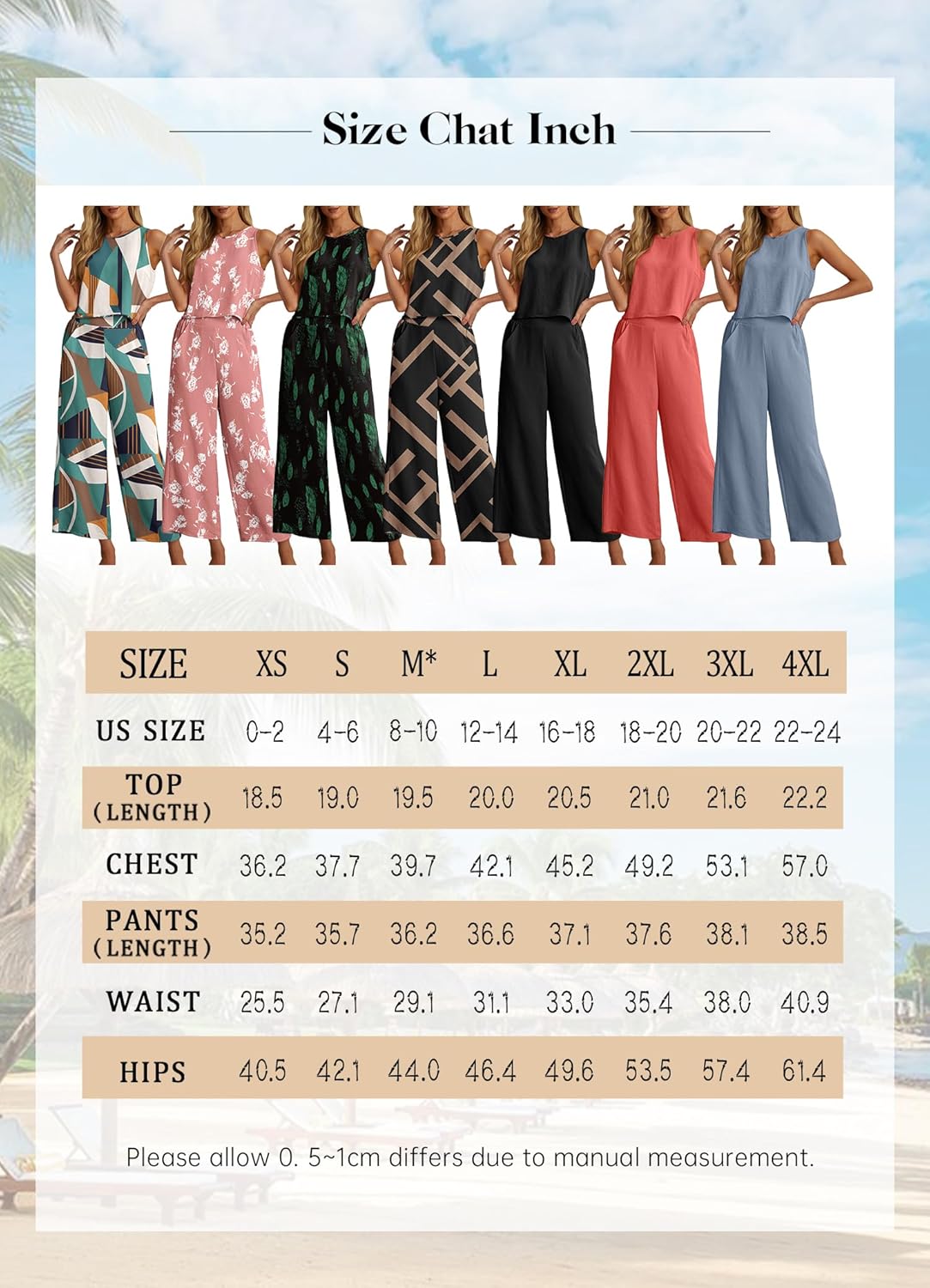 Detalle de IWOLLENCE Women's Summer 2 Piece Outfit Set: Sleeveless Crop Top + Wide-Leg Pants
