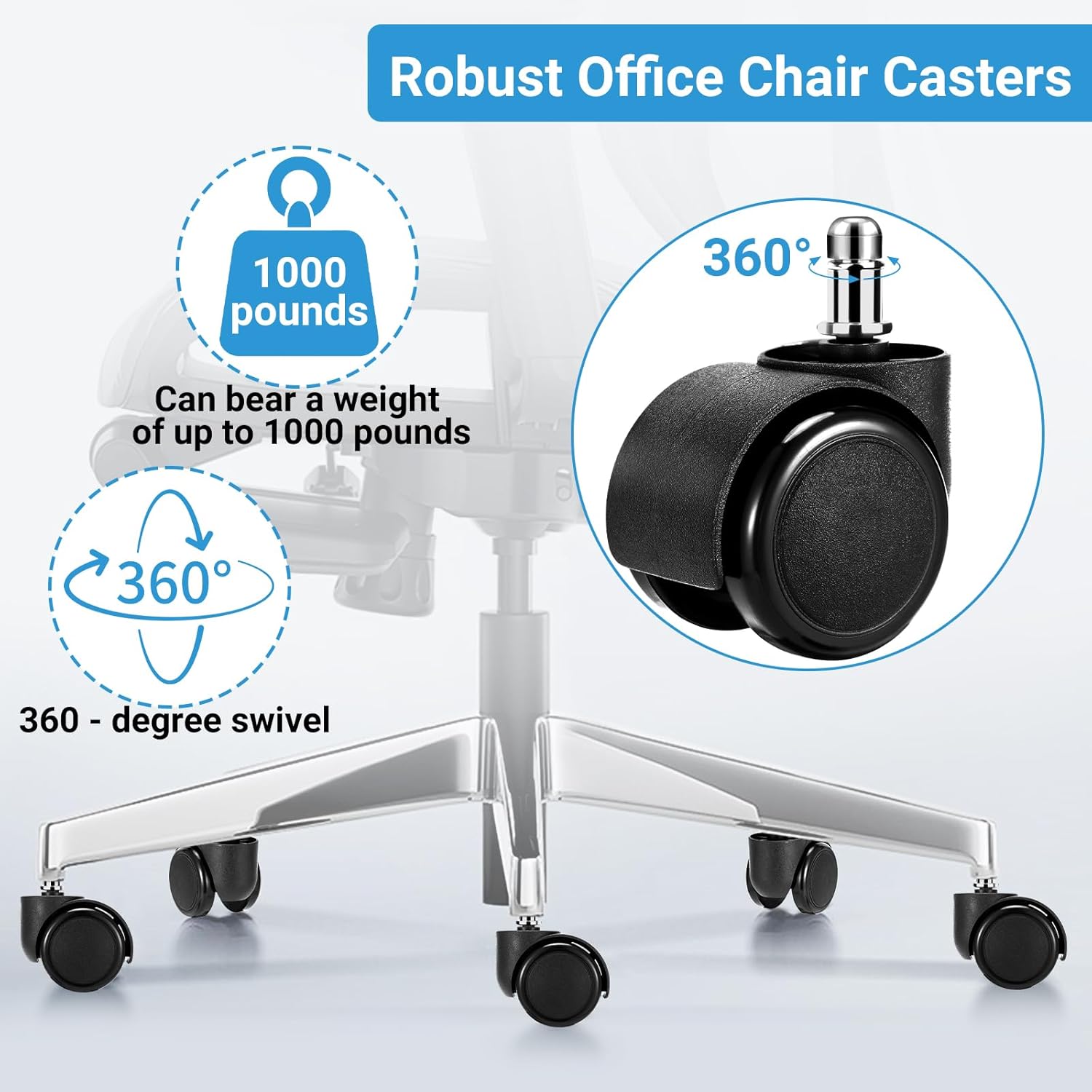 Thumbnail 2 de Pztayoe Pztayoe-2 英寸 PU 皮革轮-ZH-5 包 Office Chair Casters, 2-Inch Wheels, 11mm Stem