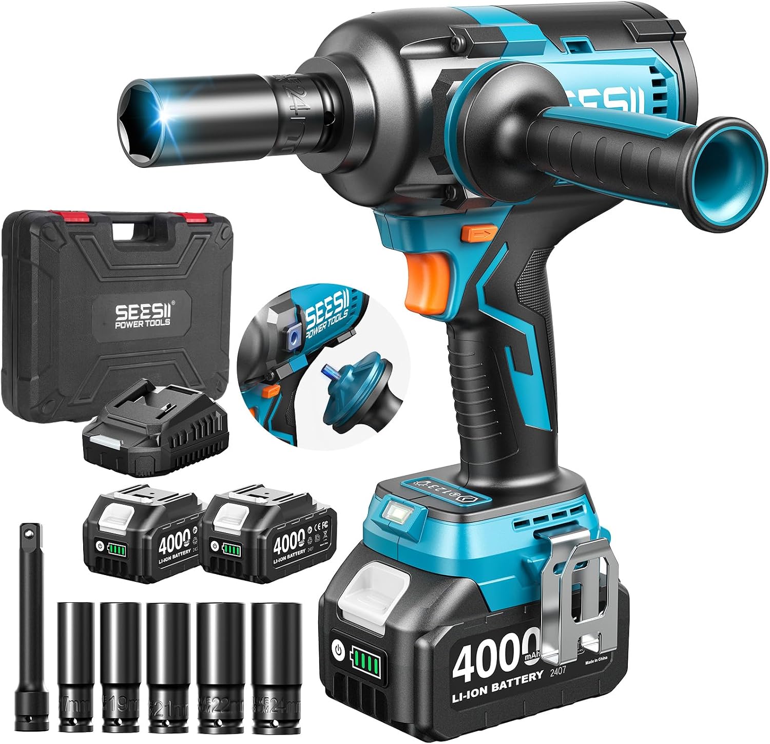 Detalle de Seesii WH12 Ultra Pro Cordless Impact Wrench, 1/2-Inch, 885 ft-lb Breakaway Torque
