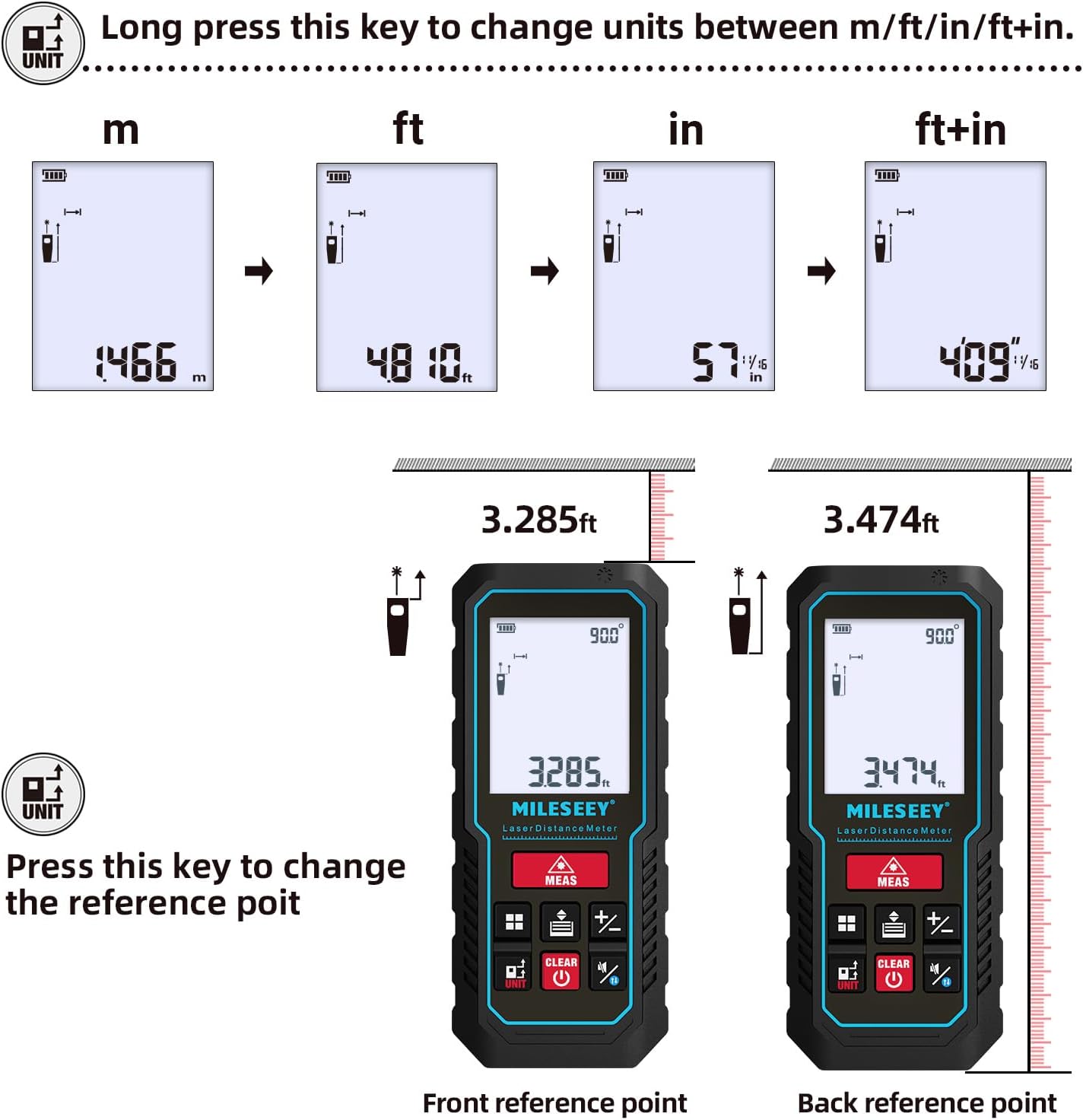 Thumbnail 6 de MiLESEEY 70M Laser Measure Device with Phone App (SMART LIFE) and Electronic Tilt Sensor