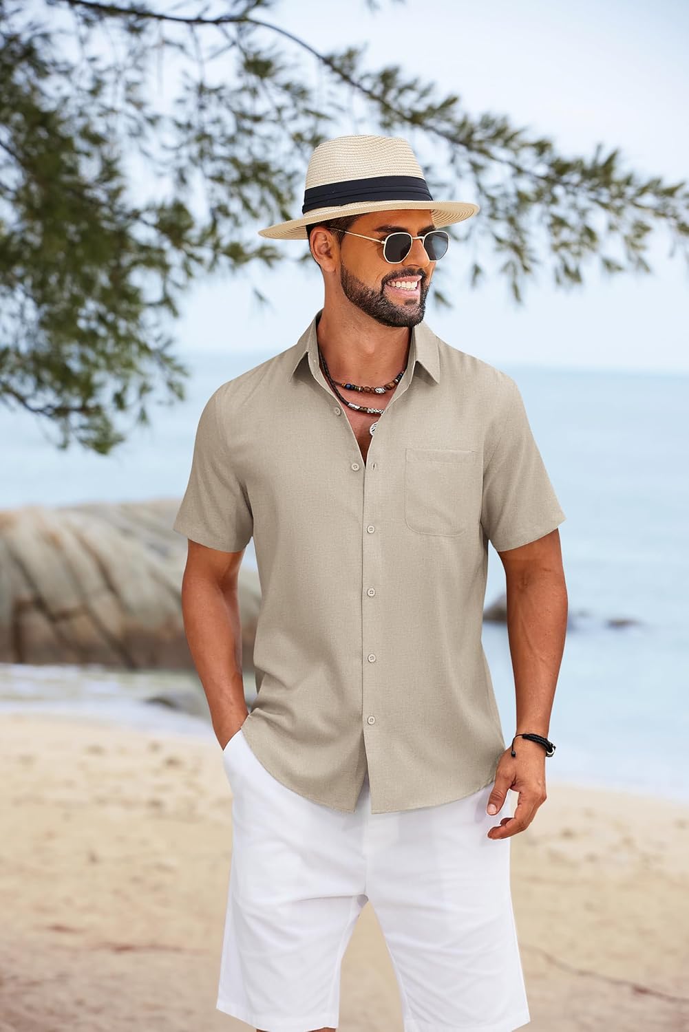 Thumbnail 1 de COOFANDY Herren Hemd Kurzarm Sommer Leicht – Freizeithemd mit Brusttasche, Regular Fit